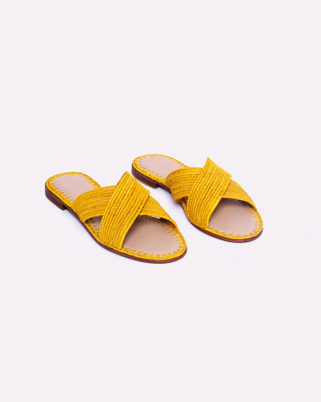 Women's Raffia Cross-Strap Flat Slide Sandals – Yellow