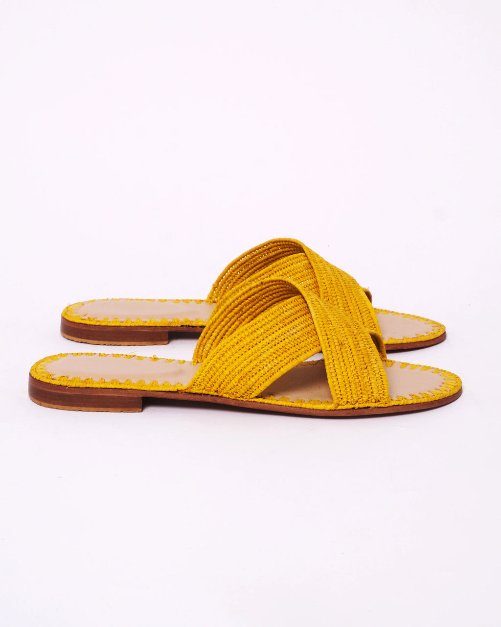 Women's Raffia Cross-Strap Flat Slide Sandals – Yellow