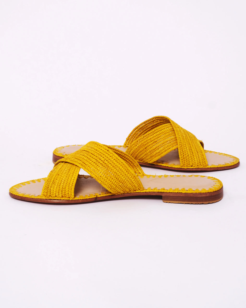 Women's Raffia Cross-Strap Flat Slide Sandals – Yellow