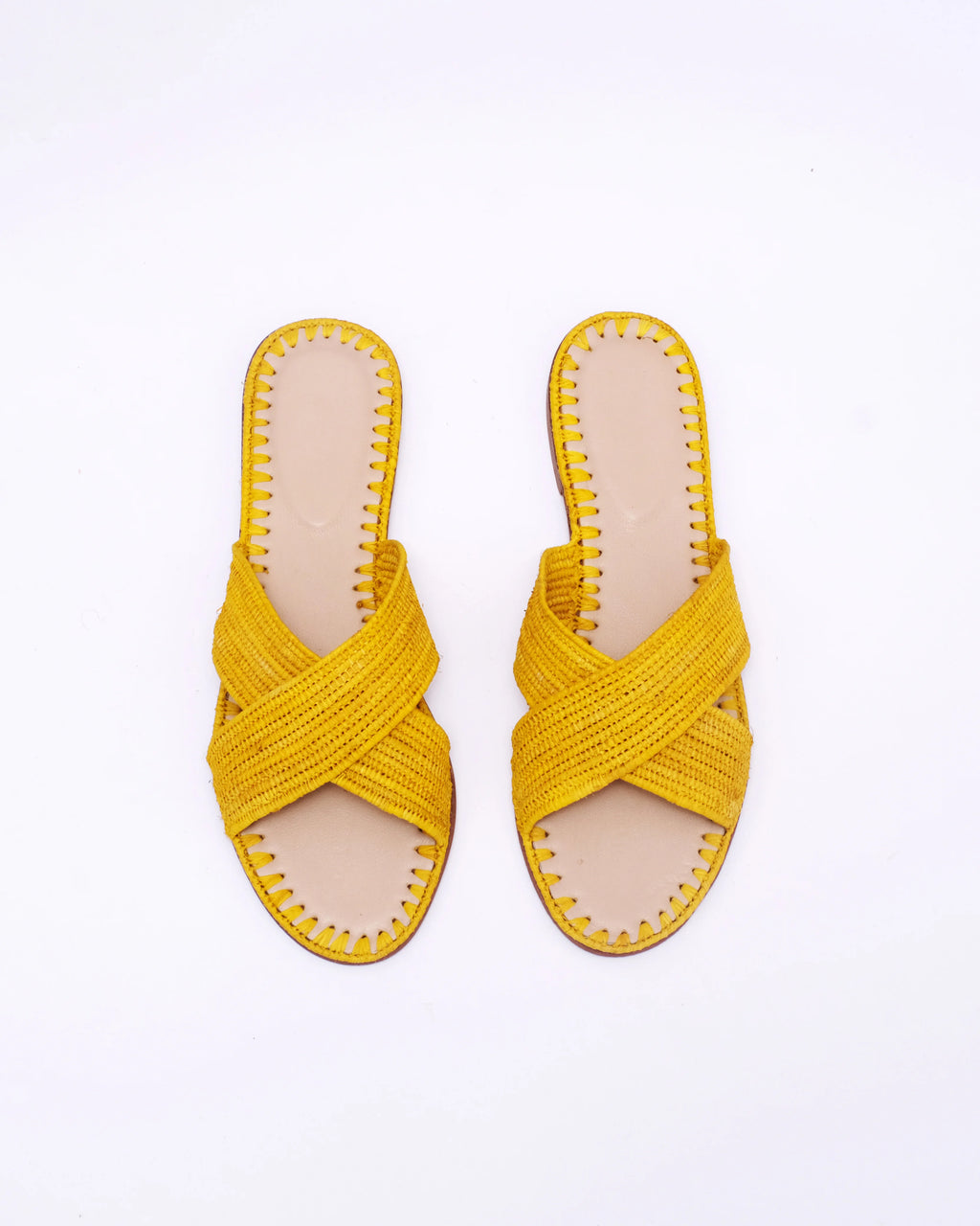 Women's Raffia Cross-Strap Flat Slide Sandals – Yellow
