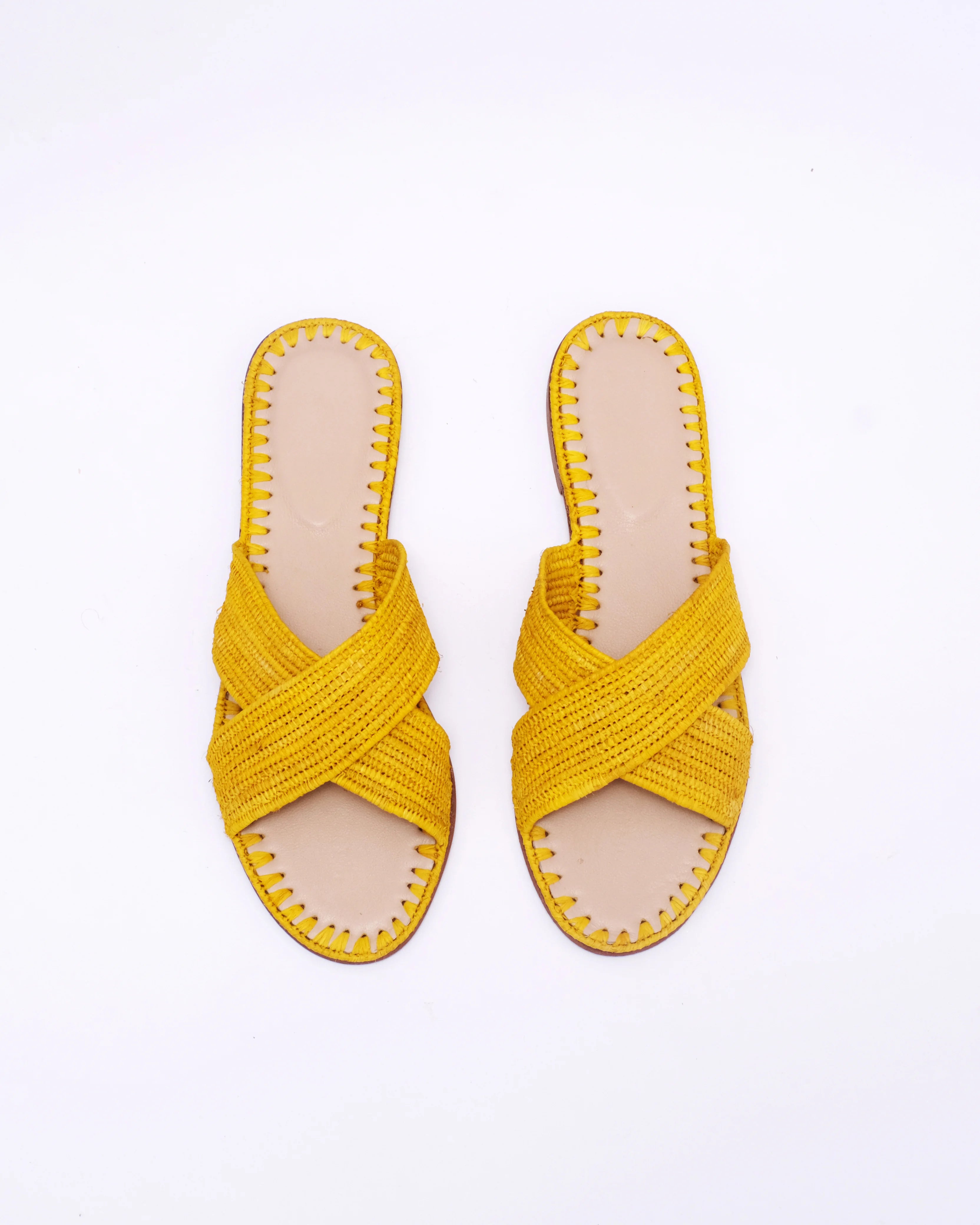 Women's Raffia Cross-Strap Flat Slide Sandals – Yellow