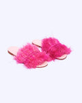 Women's Raffia Double-Fringe Flat Slide Sandals In Fuchsia