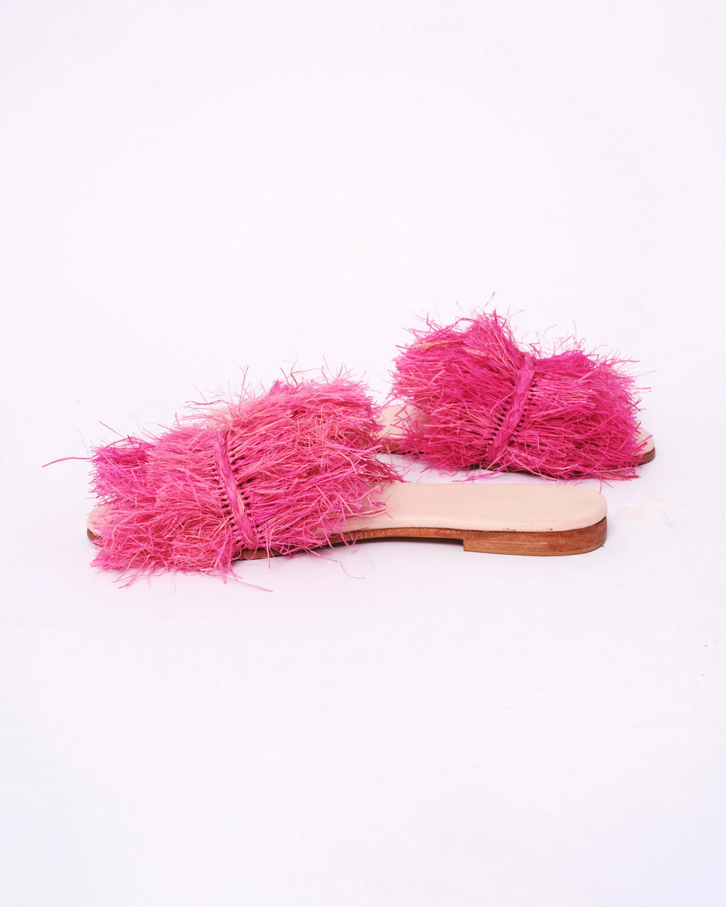 Women's Raffia Double-Fringe Flat Slide Sandals In Fuchsia