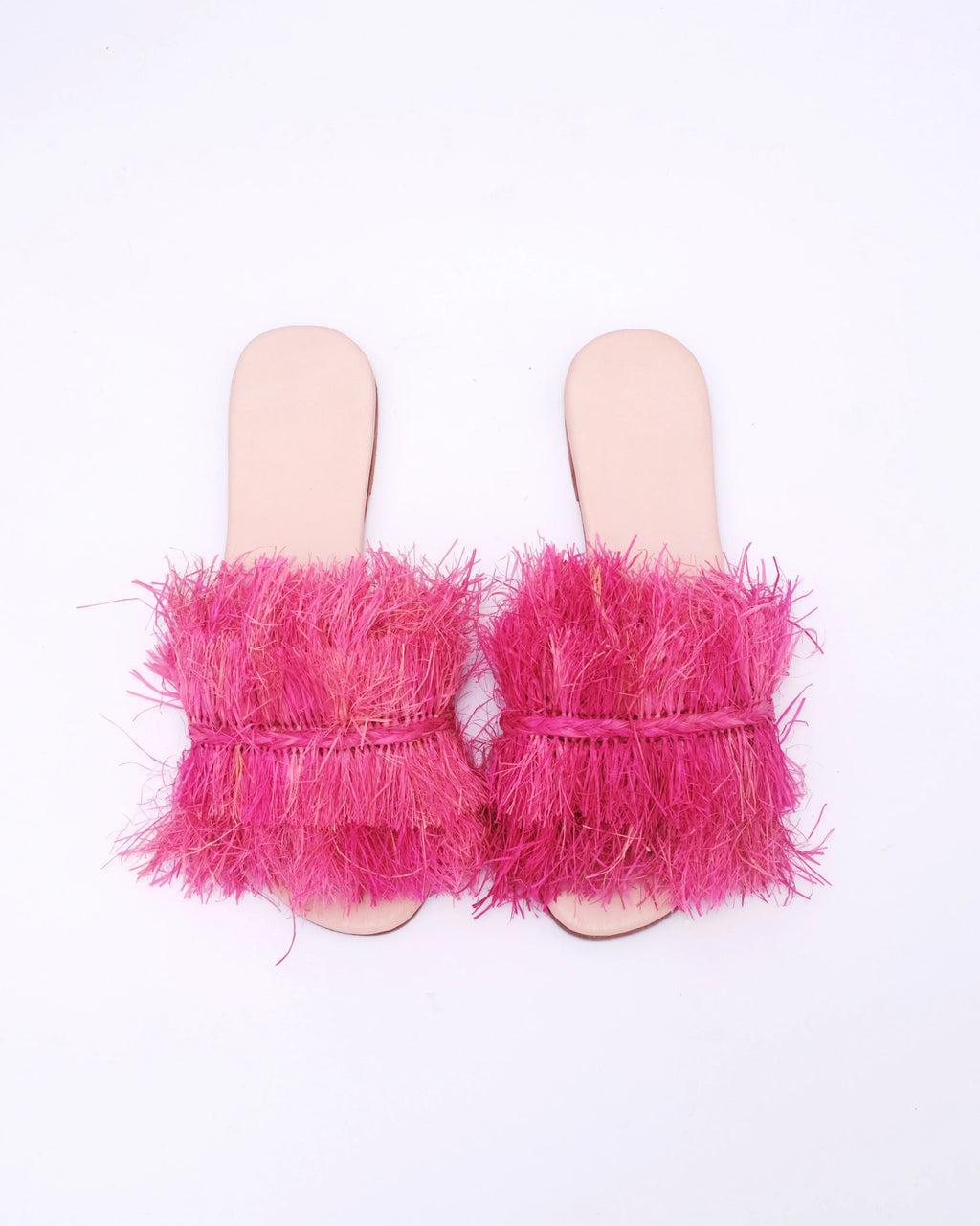 Women's Raffia Double-Fringe Flat Slide Sandals In Fuchsia