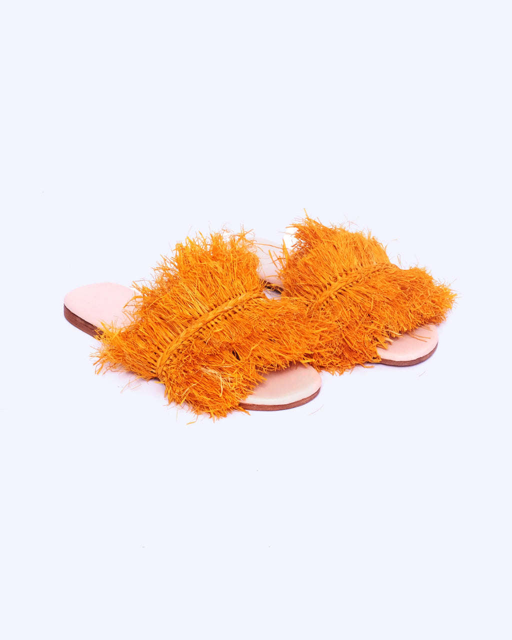 Women's Raffia Double-Fringe Flat Slide Sandals In Orange