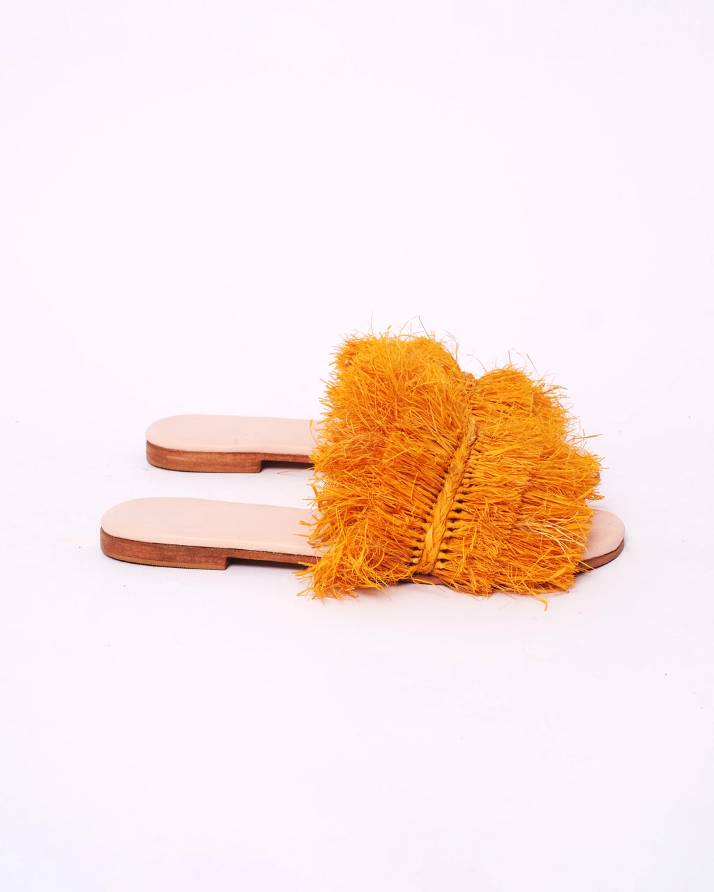 Women's Raffia Double-Fringe Flat Slide Sandals In Orange