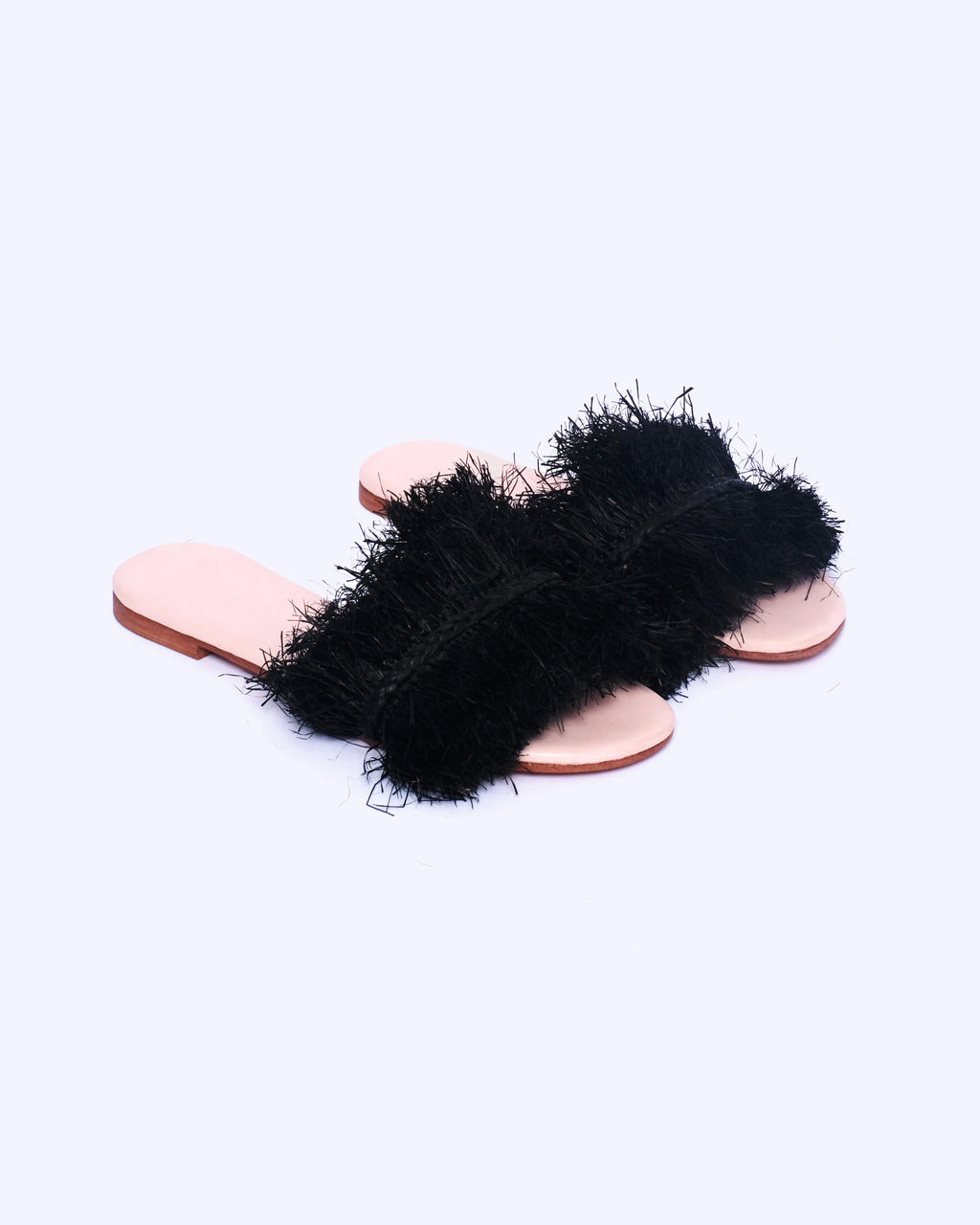 Women's Raffia Fringed Flat Slide Sandals In Black