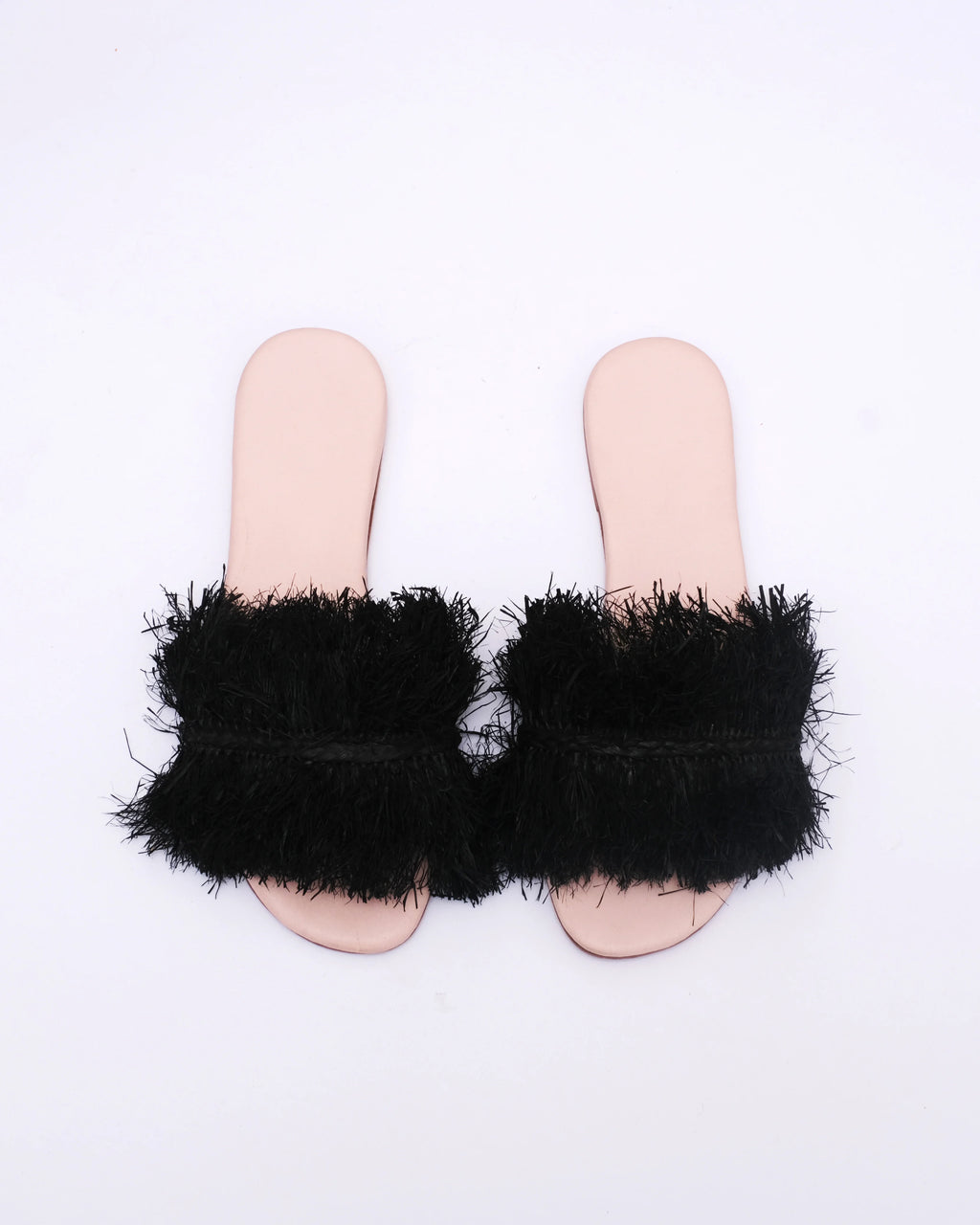 Women's Raffia Fringed Flat Slide Sandals In Black