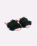 Women's Raffia Fringed Flat Slide Sandals In Jet Black