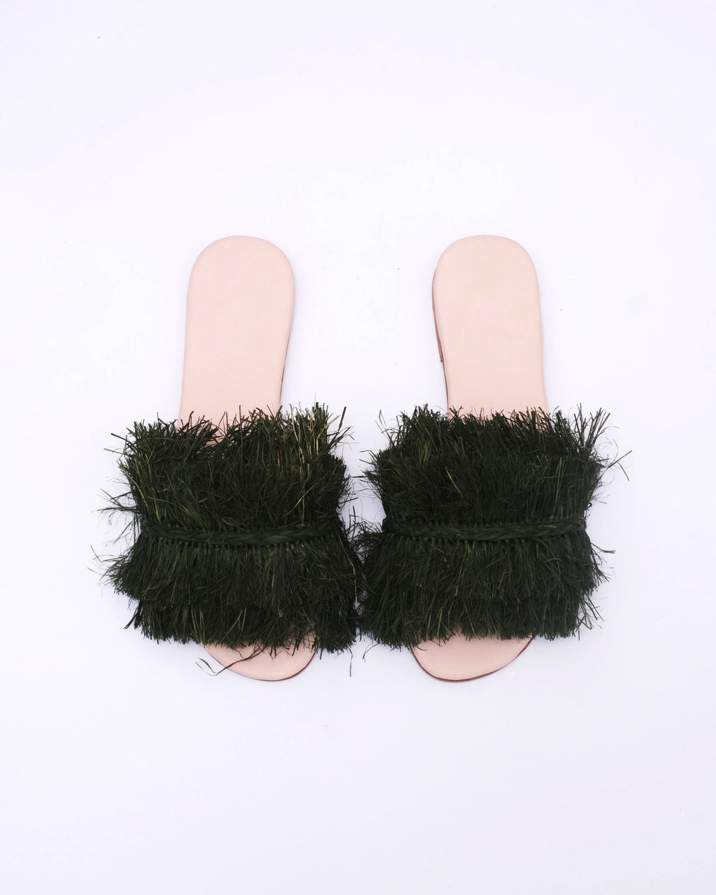 Women's Raffia Fringed Flat Slide Sandals In Jet Black