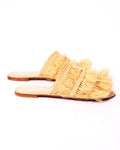 Women's Raffia Fringed Flat Slide Sandals In Natural