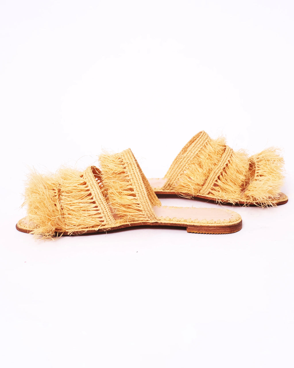 Women's Raffia Fringed Flat Slide Sandals In Natural
