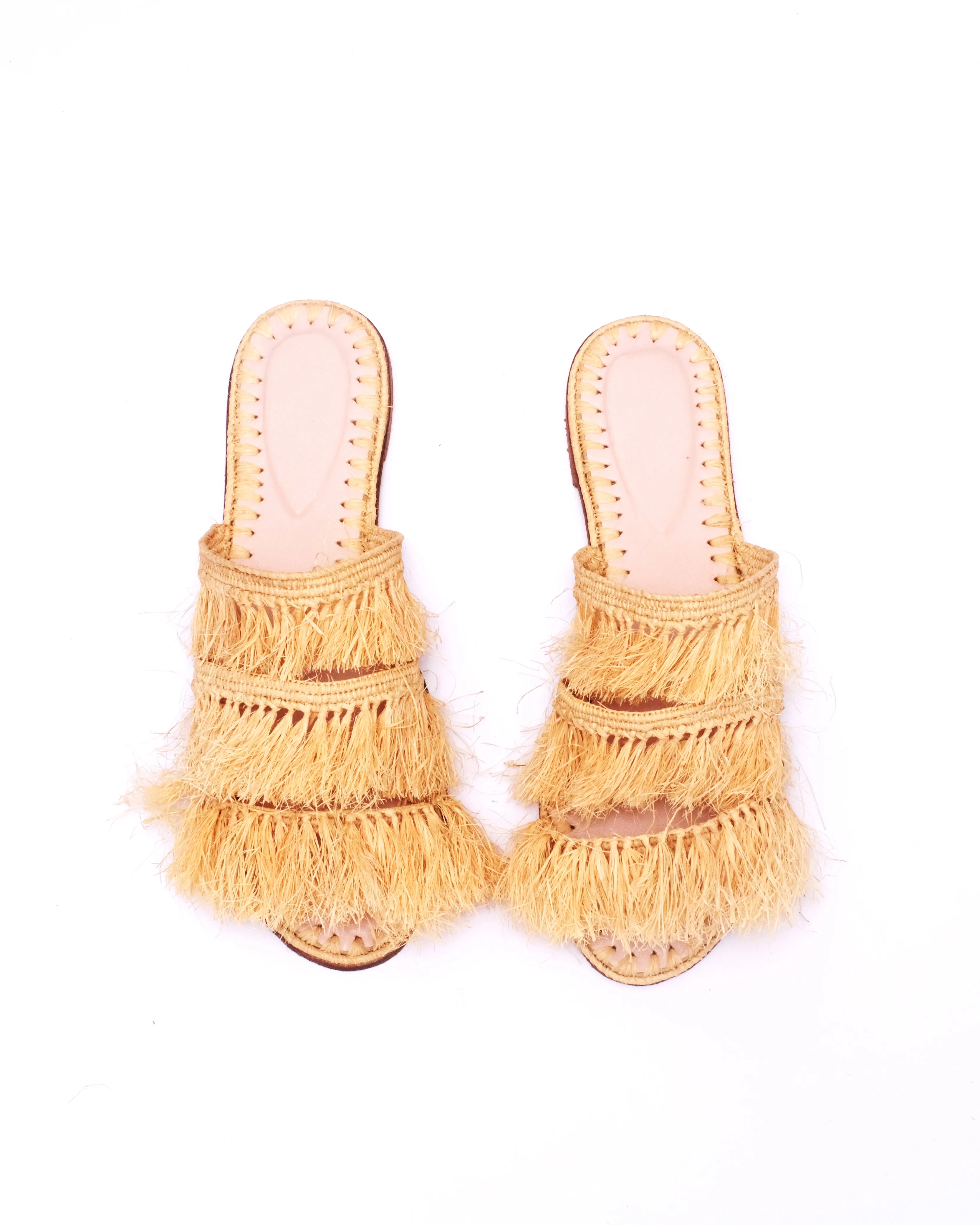 Women's Raffia Fringed Flat Slide Sandals In Natural