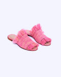 Women's Raffia Fringed Flat Slide Sandals In Pink