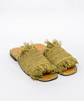 Women's Raffia Fringed Flat Slide Sandals – Olive