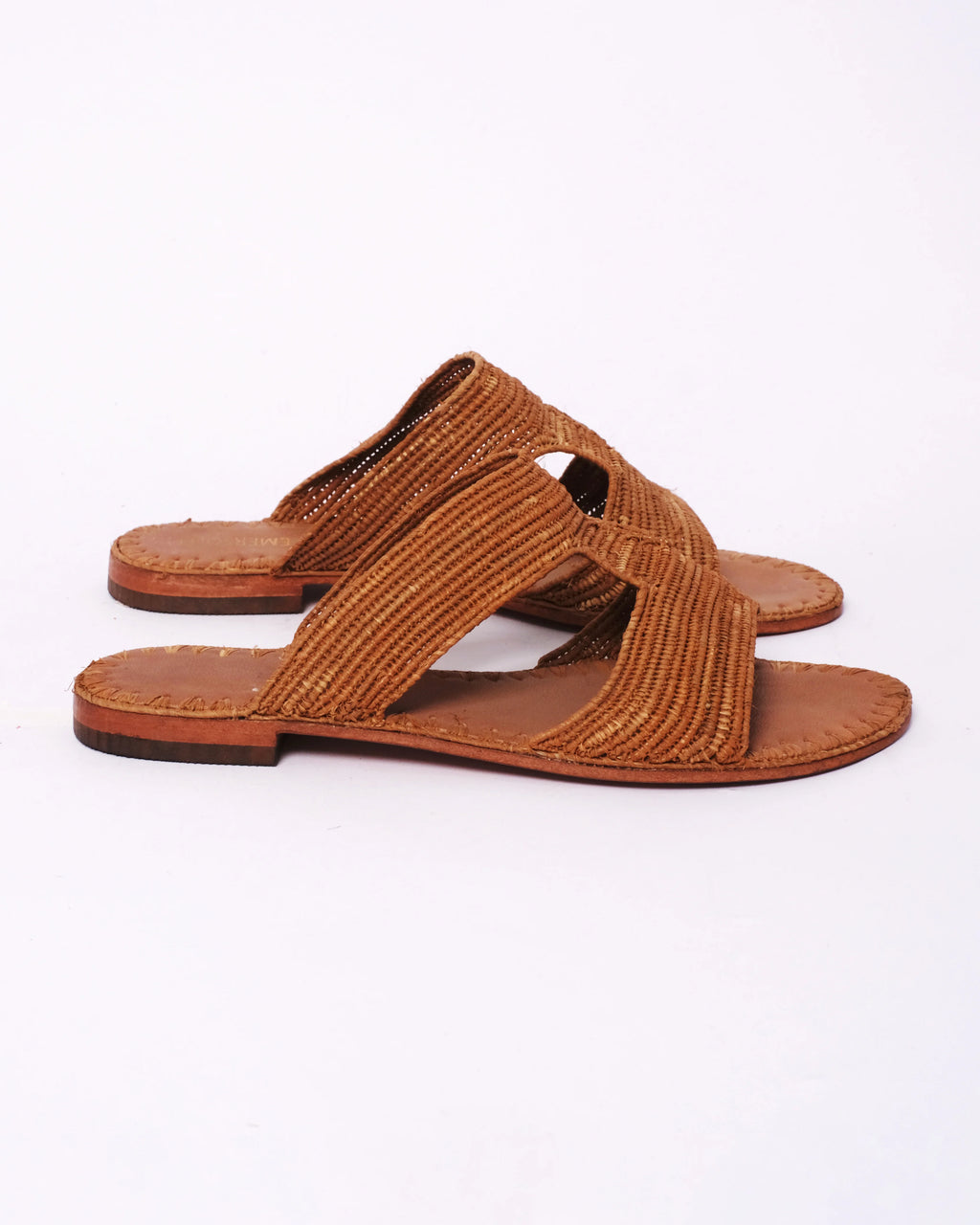 Women's Raffia H-Strap Flat Sandals In Camel Brown