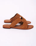 Women's Raffia H-Strap Flat Sandals In Camel Brown