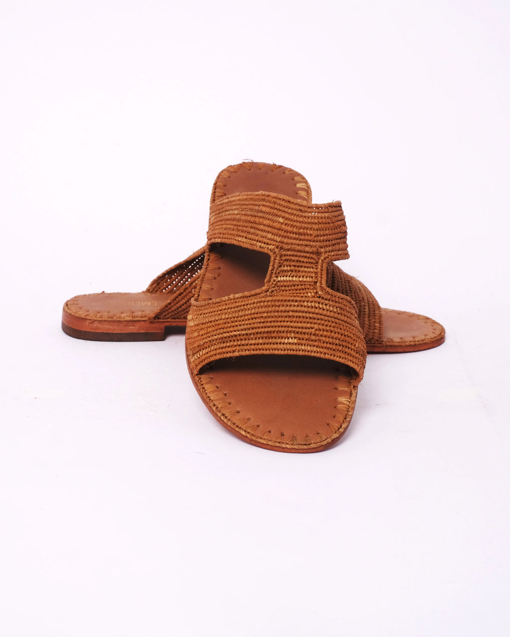 Women's Raffia H-Strap Flat Sandals In Camel Brown