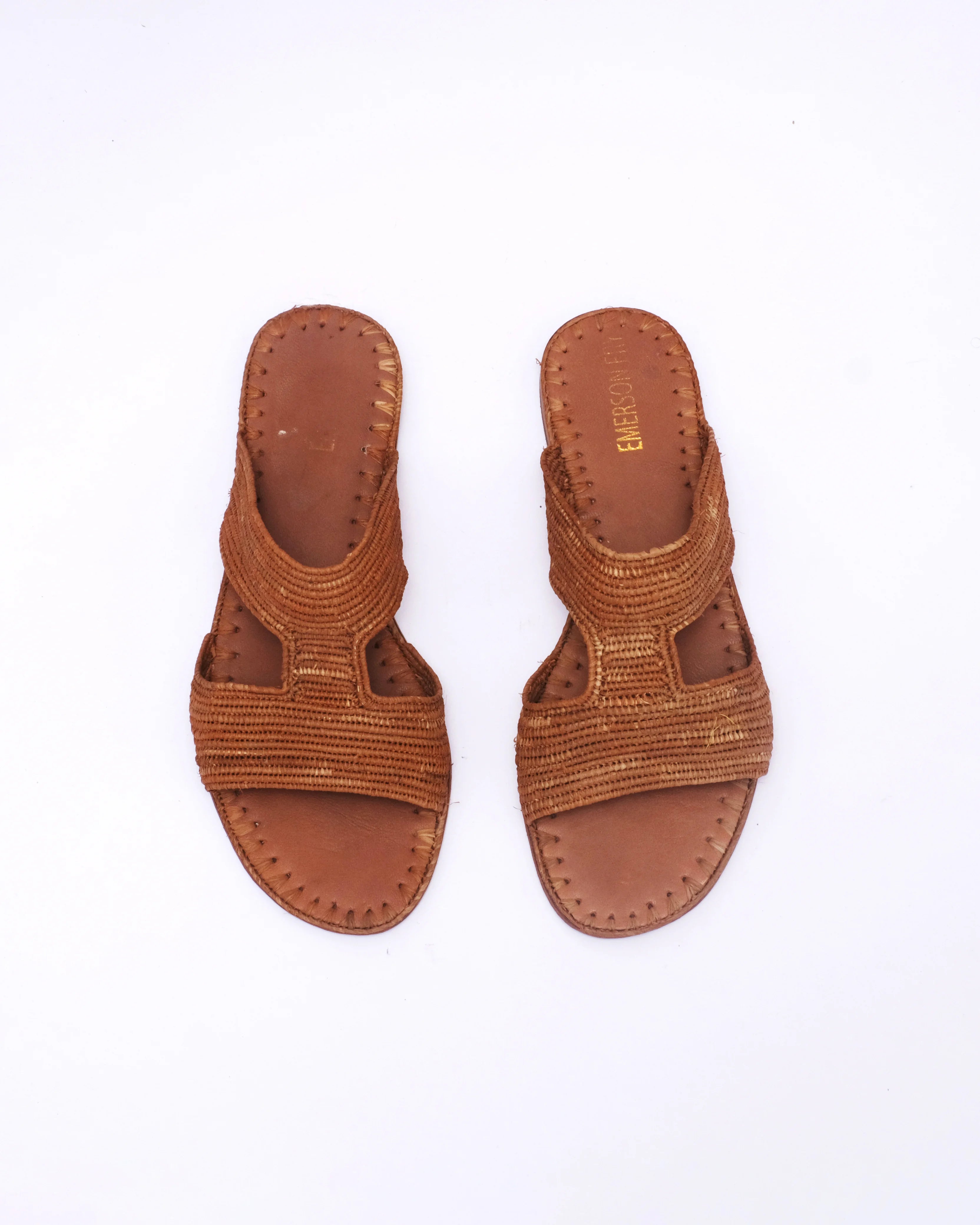 Women's Raffia H-Strap Flat Sandals In Camel Brown