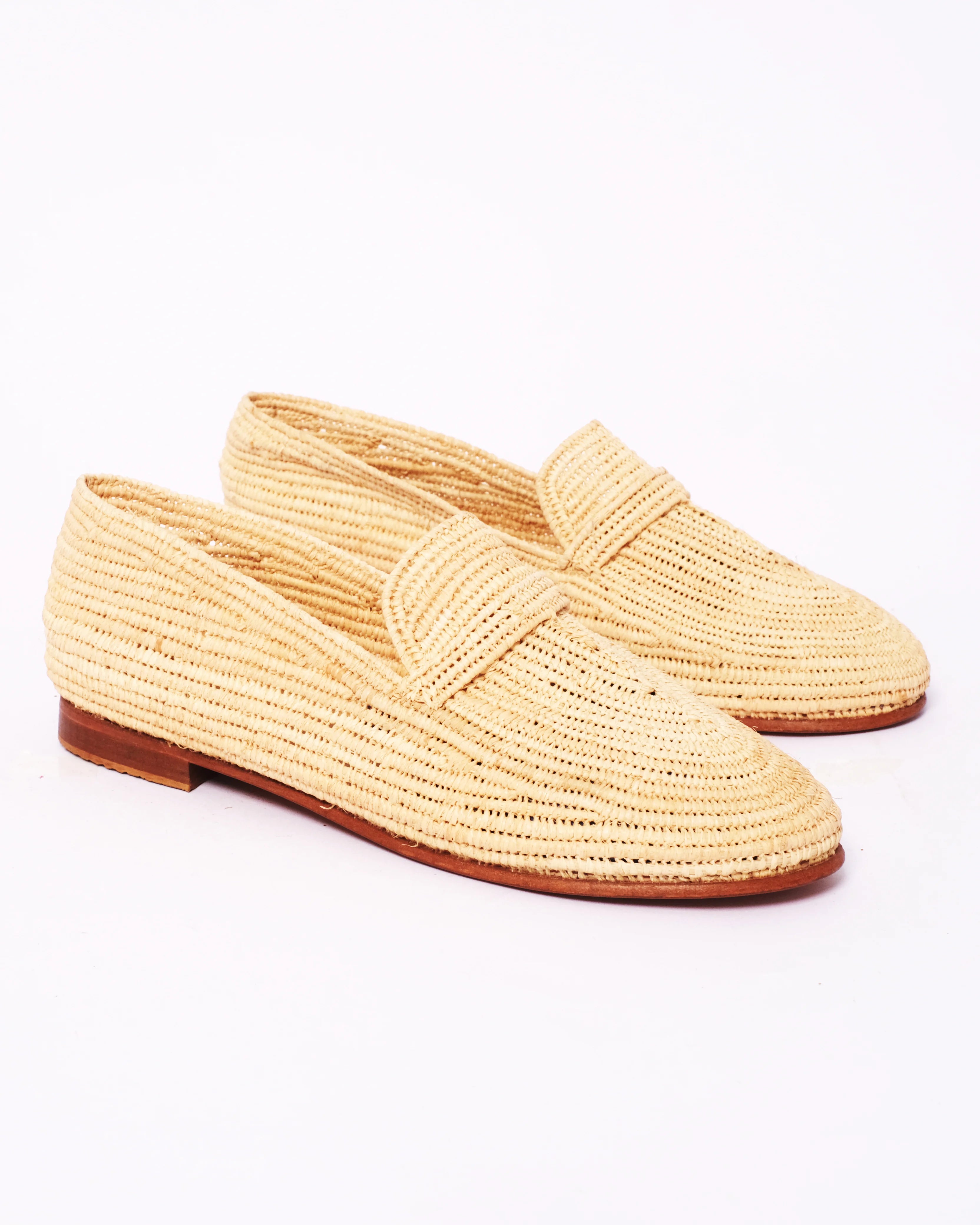 Women's Raffia Loafers in Beige