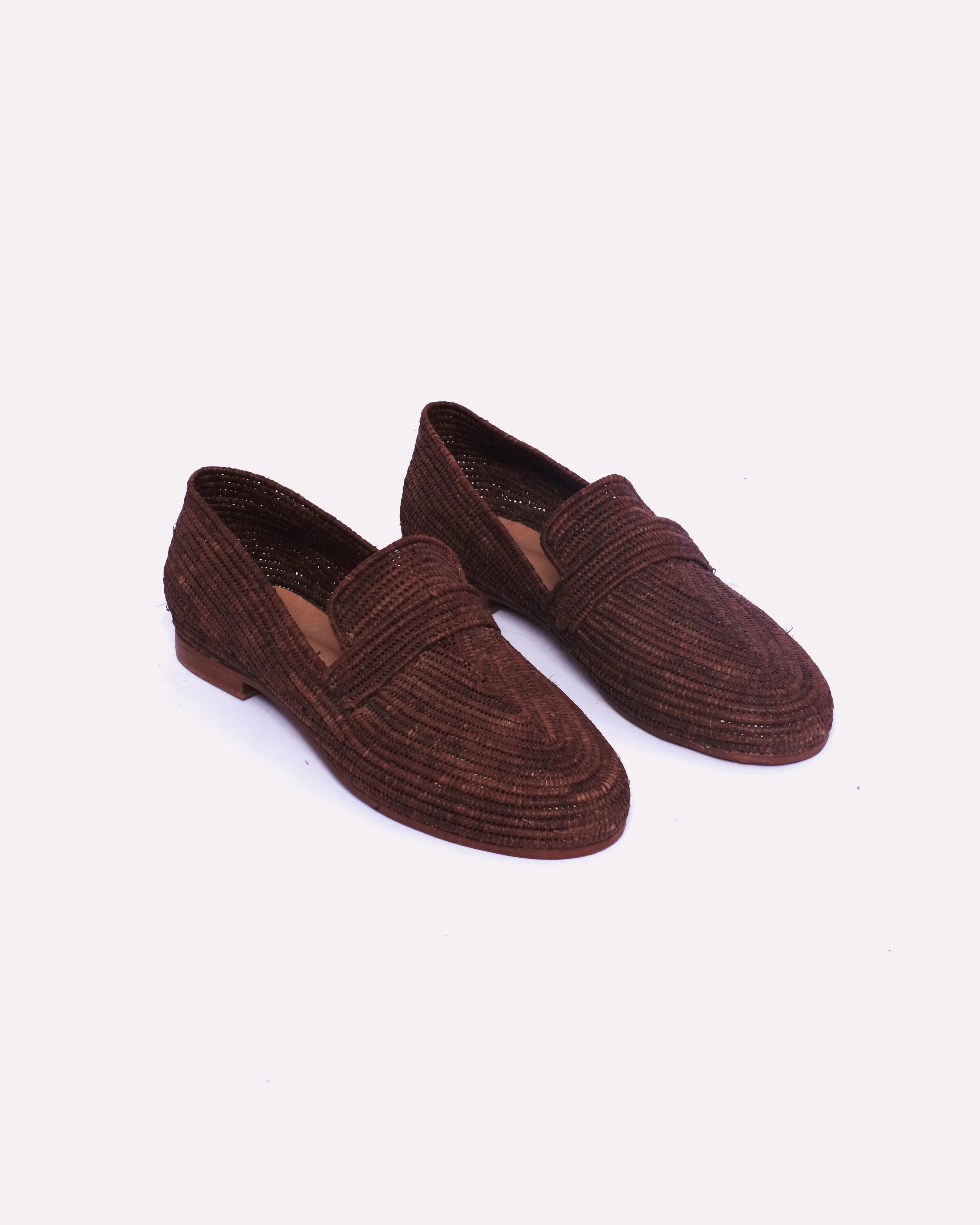 Women's Raffia Loafers in Chocolate Brown