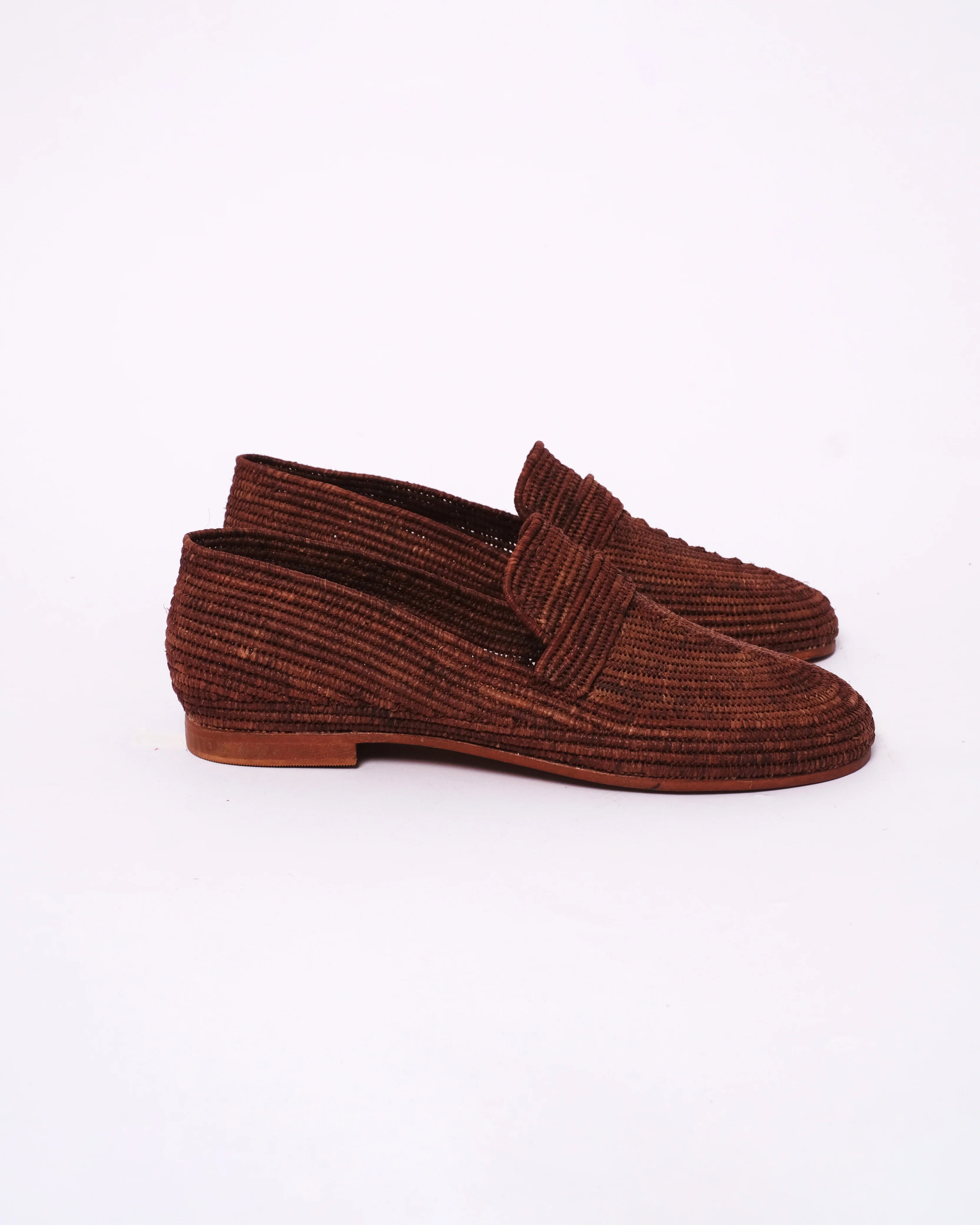 Women's Raffia Loafers in Chocolate Brown