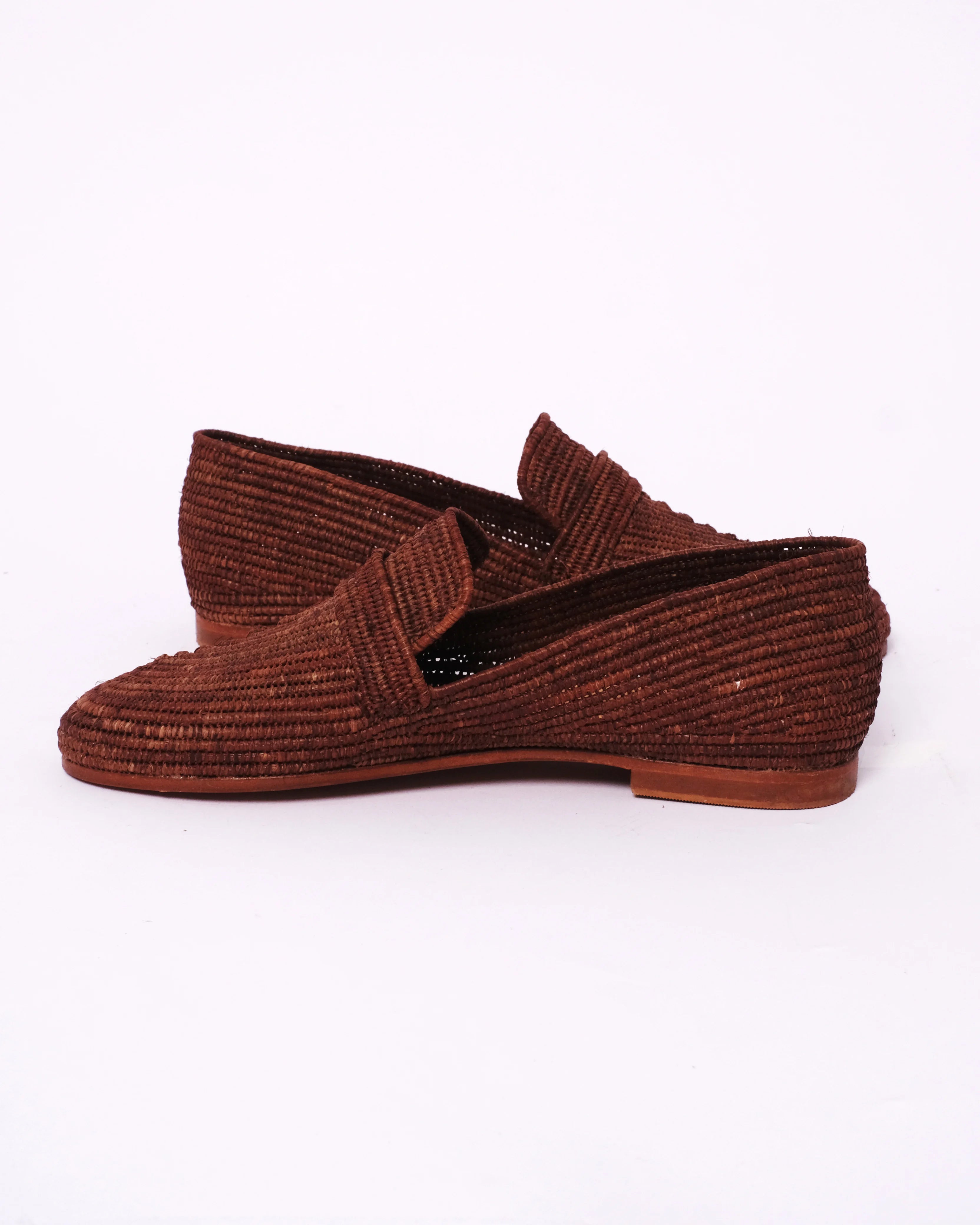 Women's Raffia Loafers in Chocolate Brown