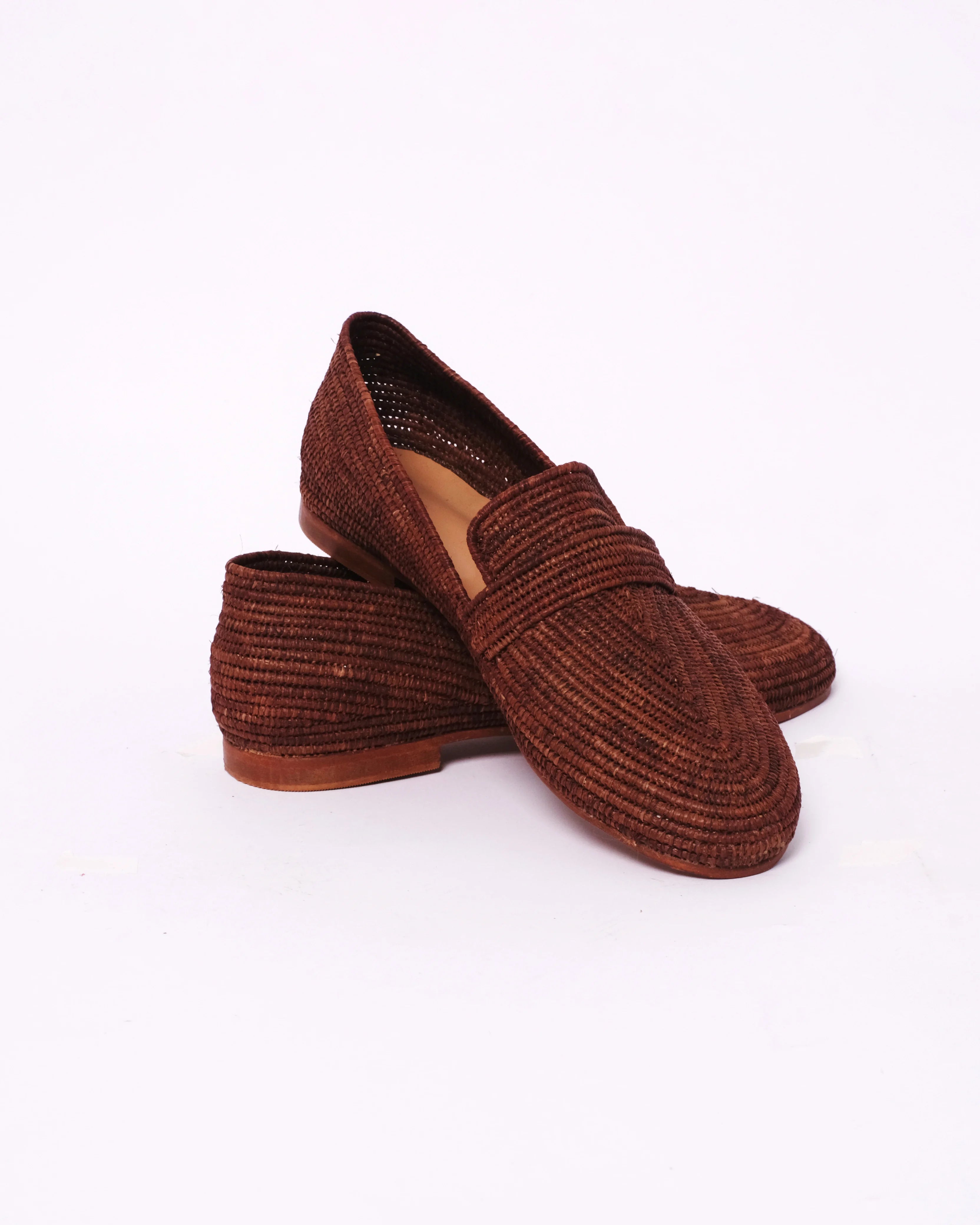 Women's Raffia Loafers in Chocolate Brown