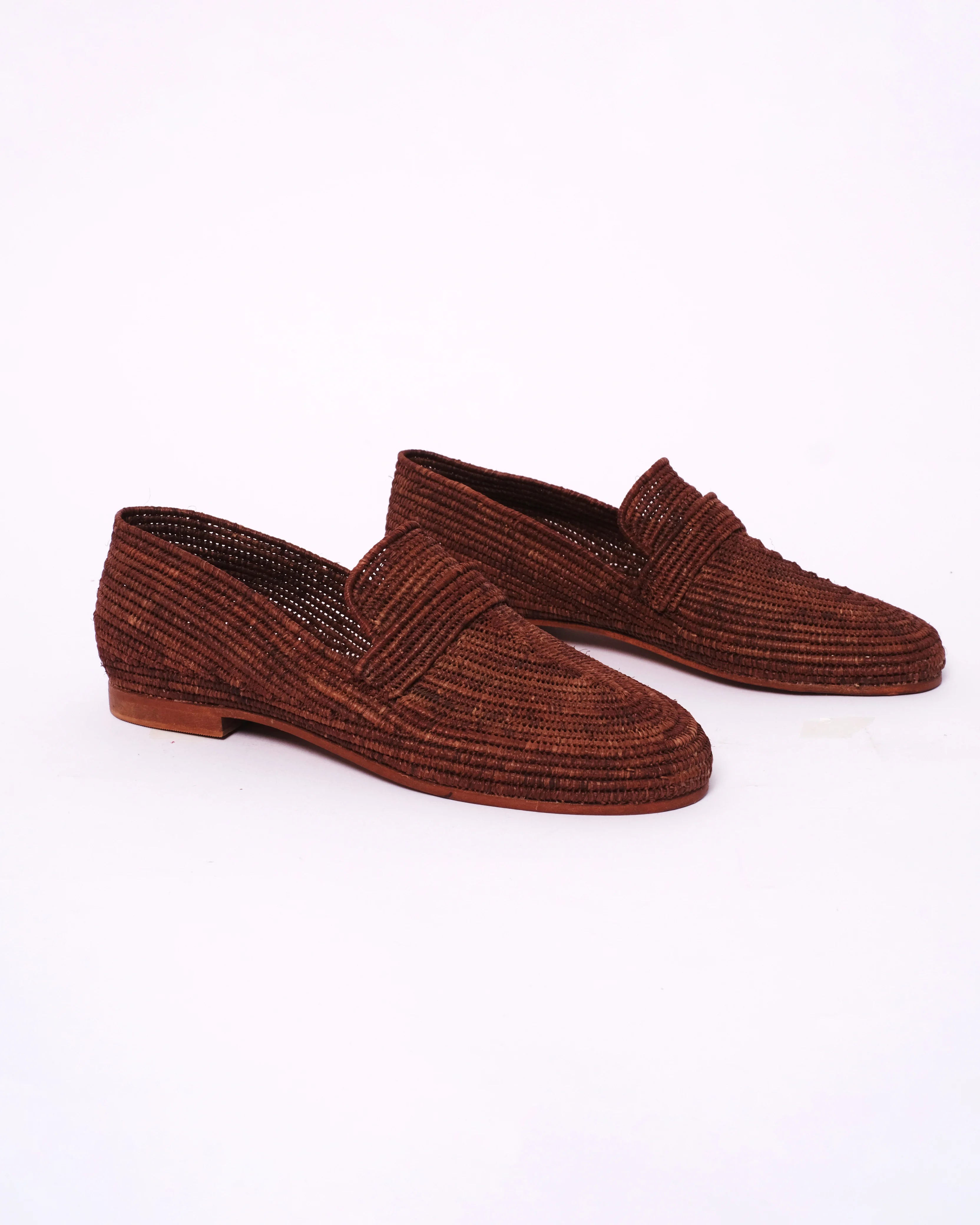 Women's Raffia Loafers in Chocolate Brown