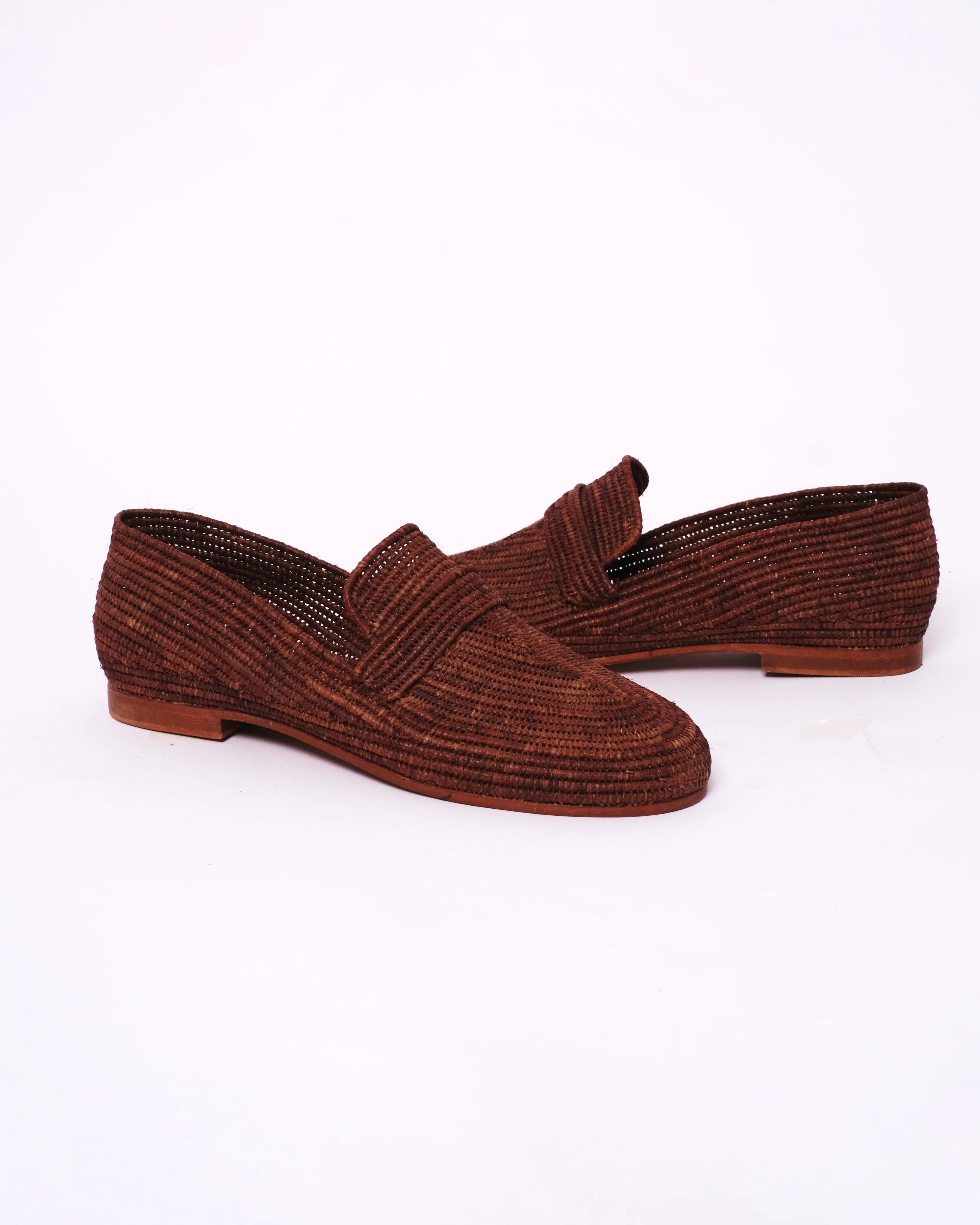 Women's Raffia Loafers in Chocolate Brown