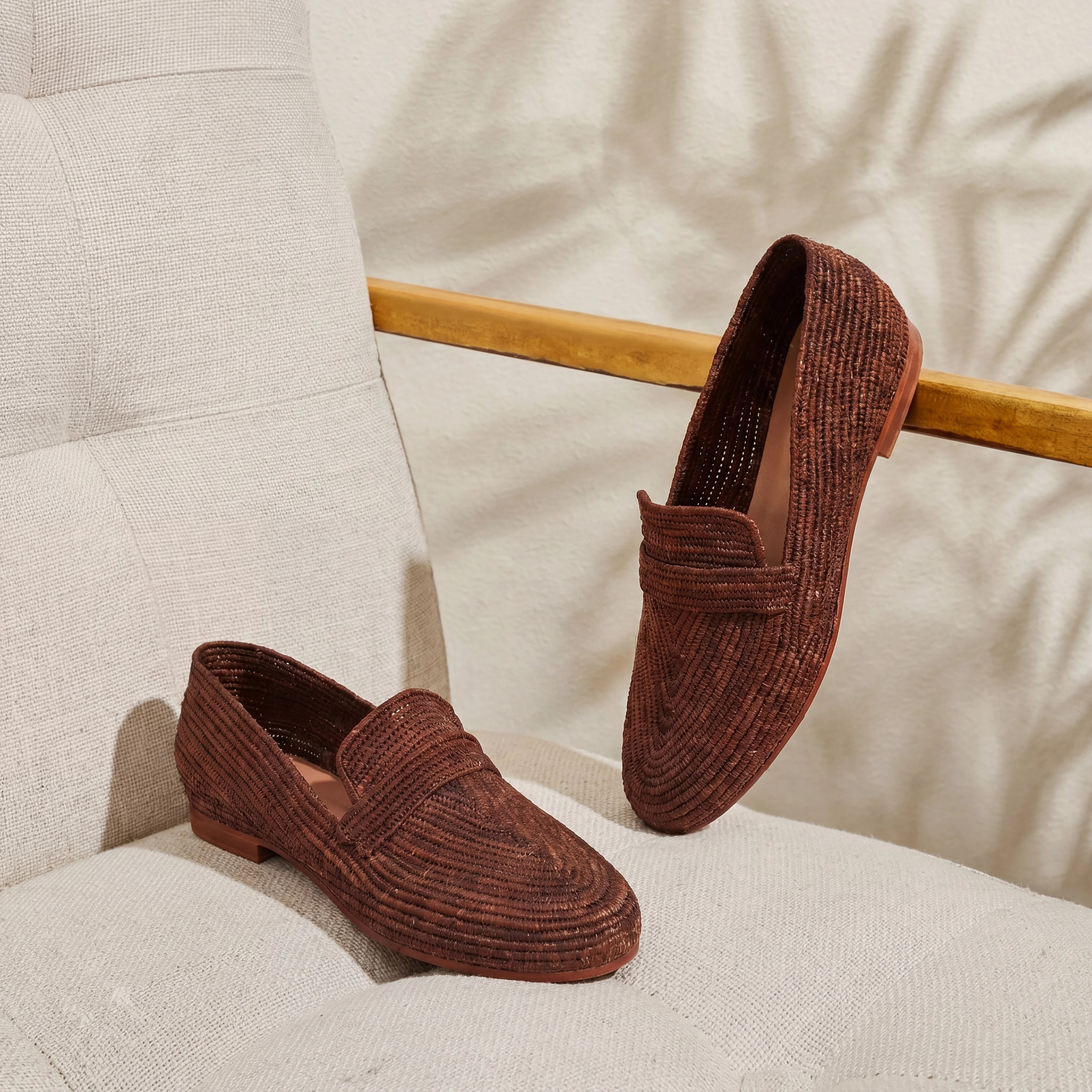 Women's Raffia Loafers in Chocolate Brown