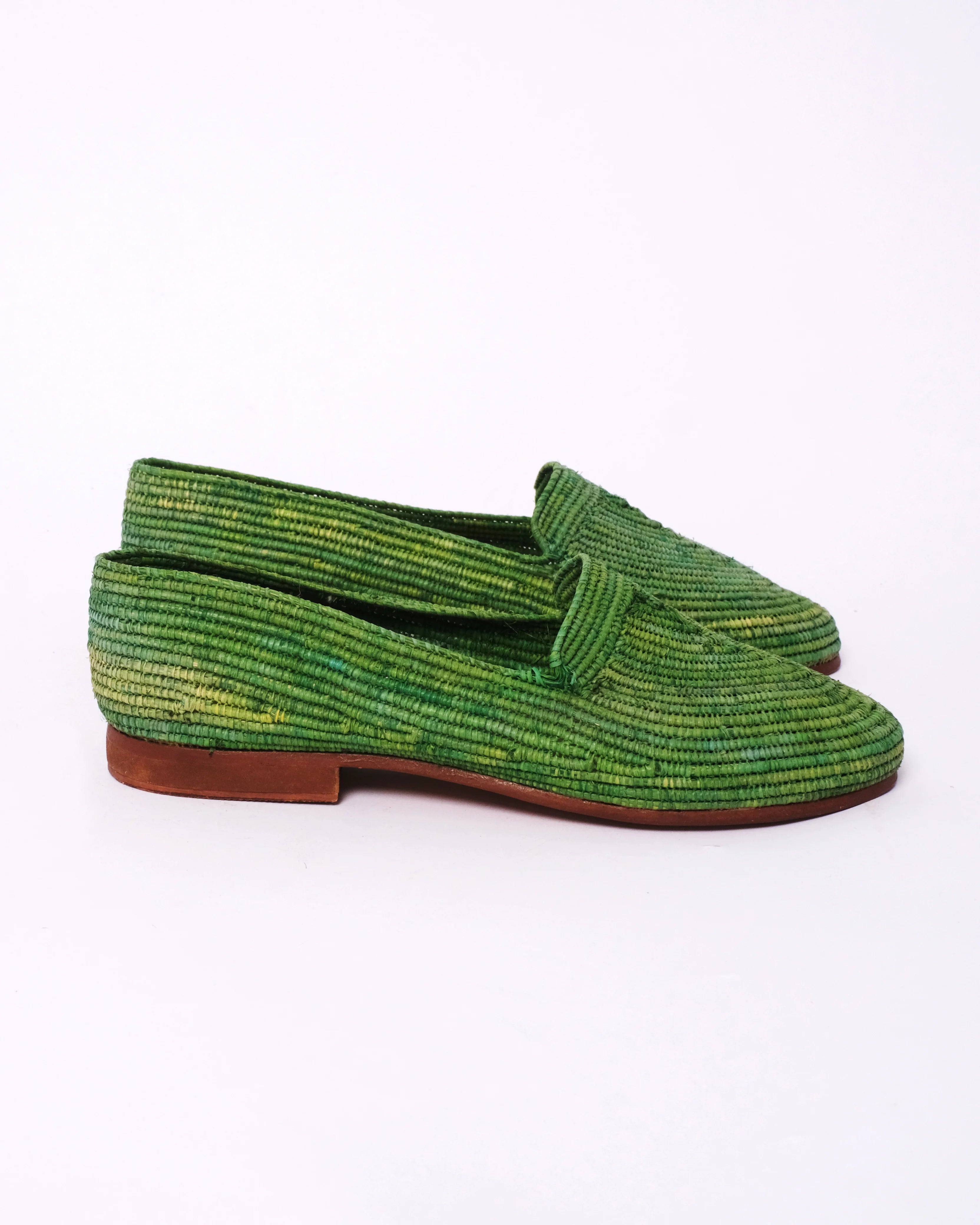 Women's Raffia Loafers in Emerald Green