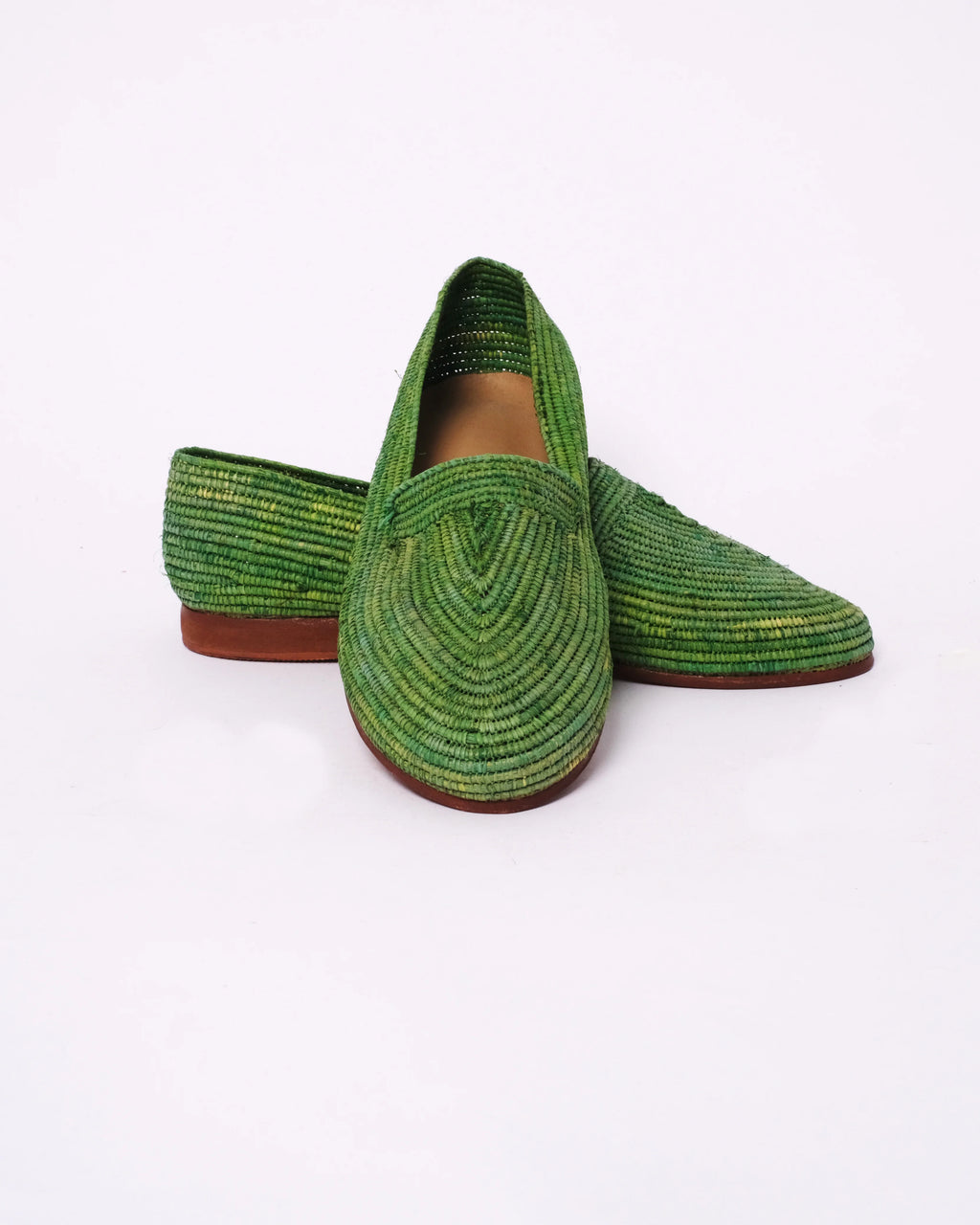 Women's Raffia Loafers in Emerald Green