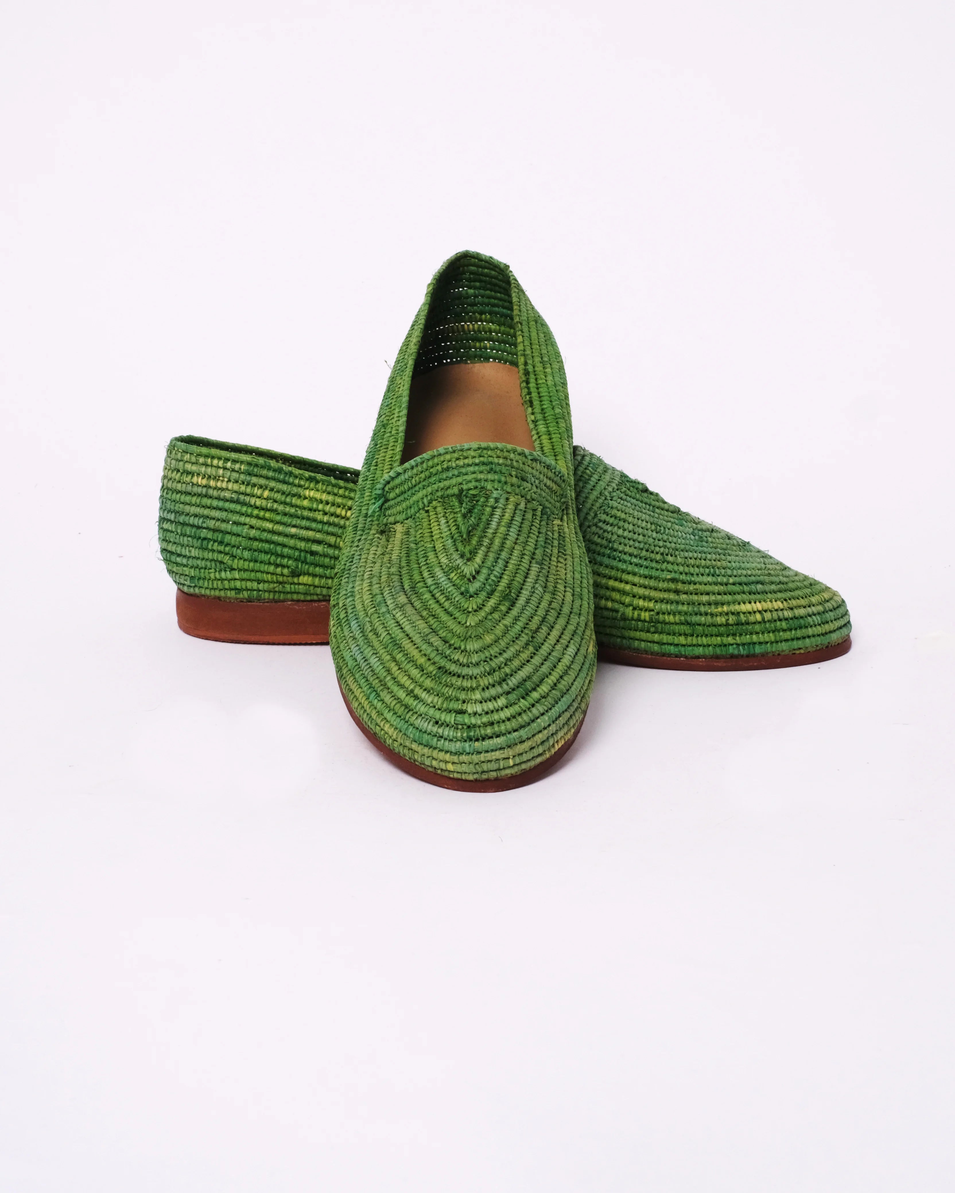 Women's Raffia Loafers in Emerald Green