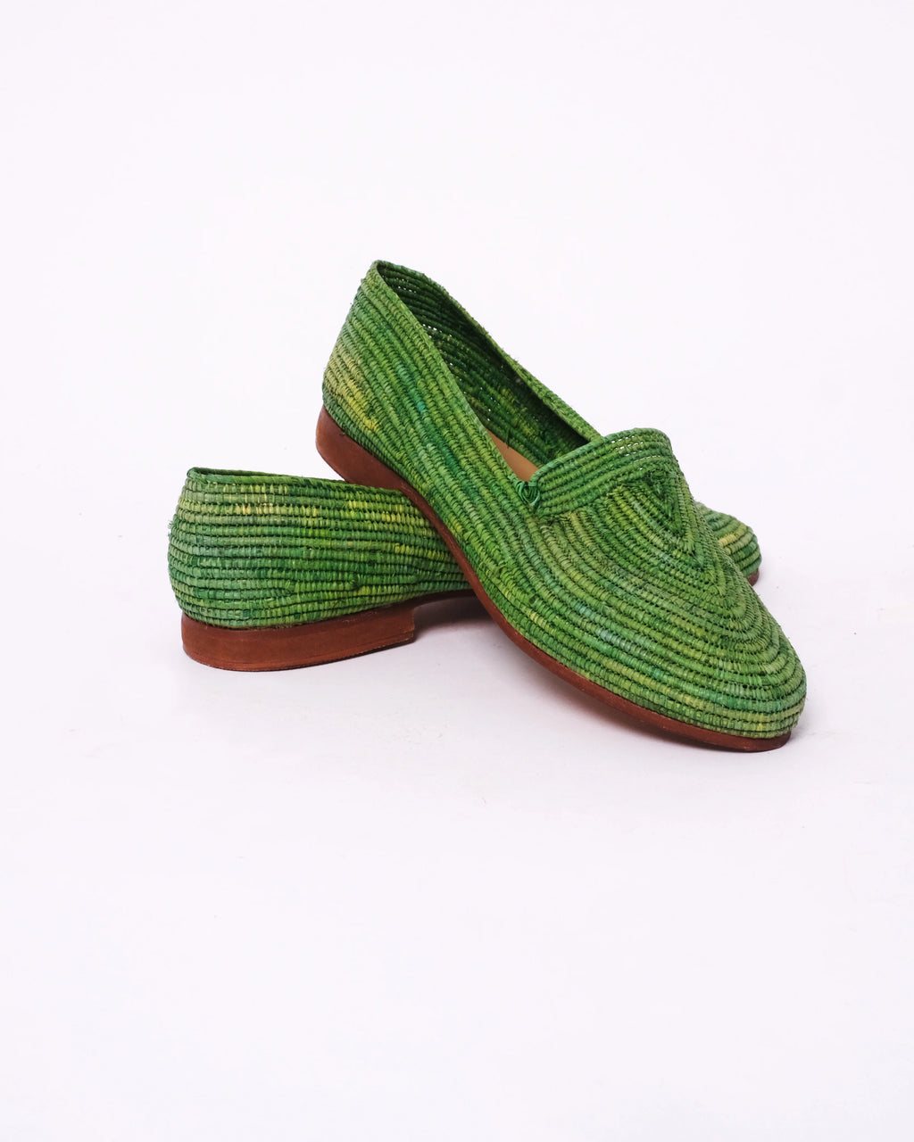 Women's Raffia Loafers in Emerald Green