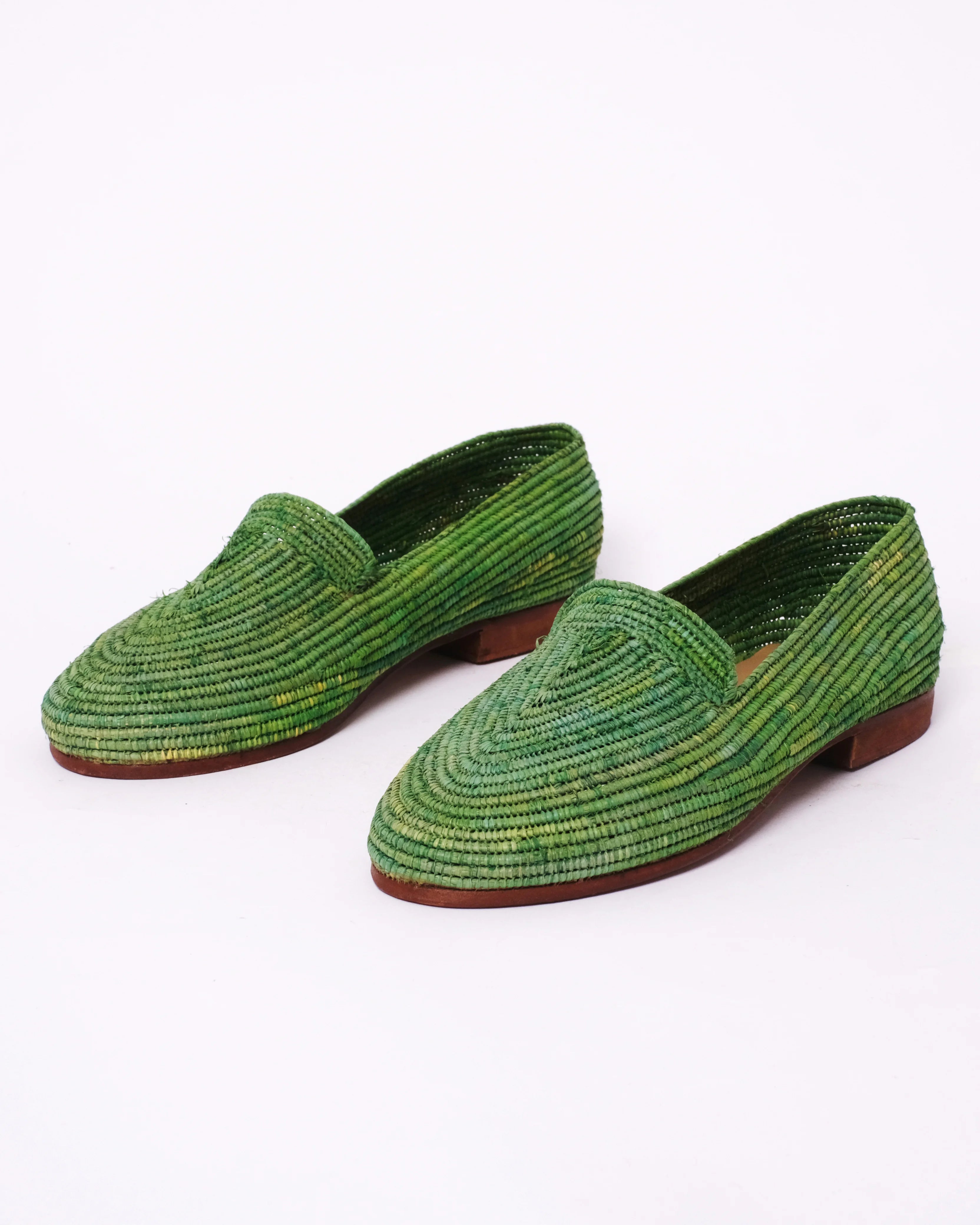 Women's Raffia Loafers in Emerald Green
