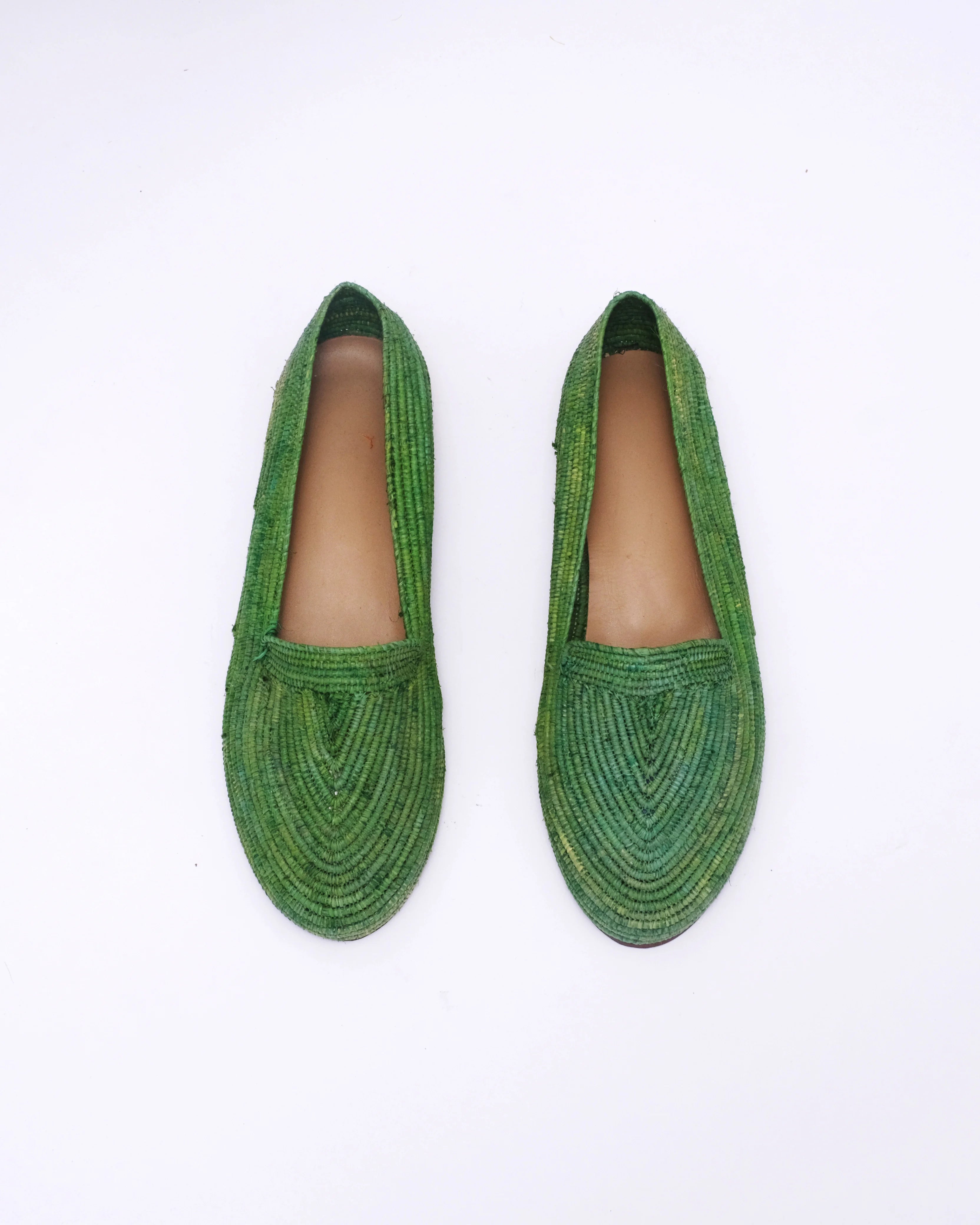 Women's Raffia Loafers in Emerald Green