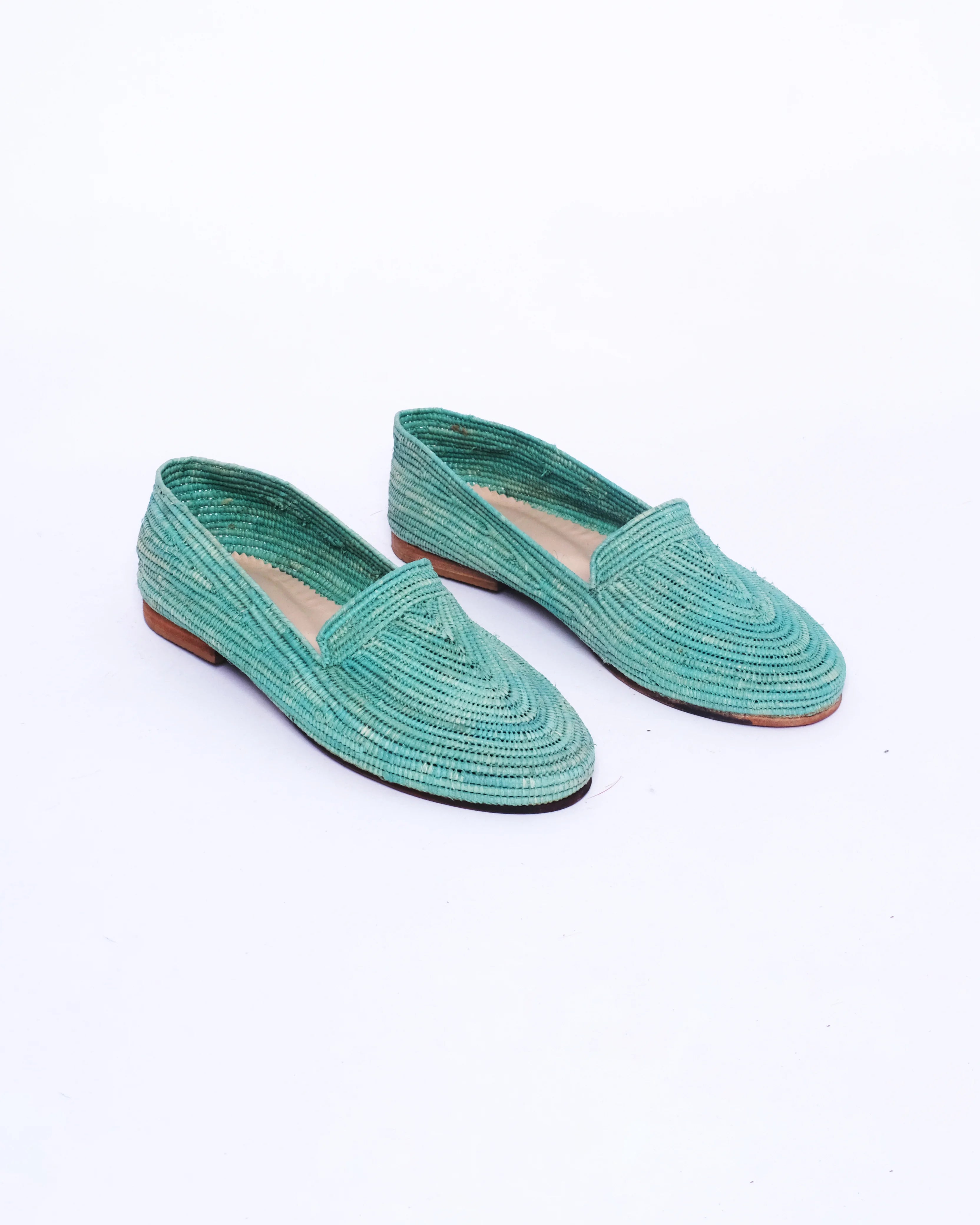 Women's Raffia Loafers in Turquoise