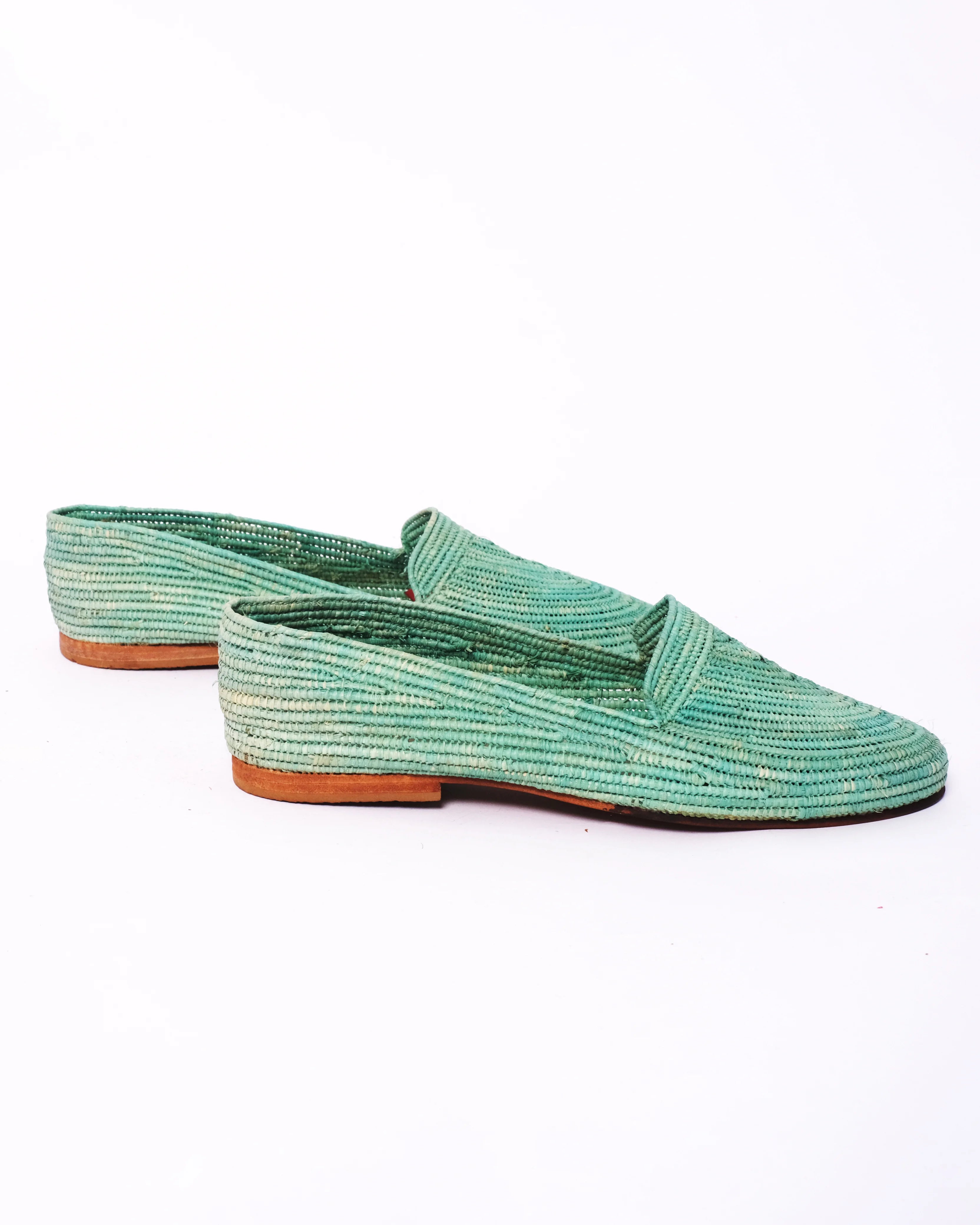 Women's Raffia Loafers in Turquoise