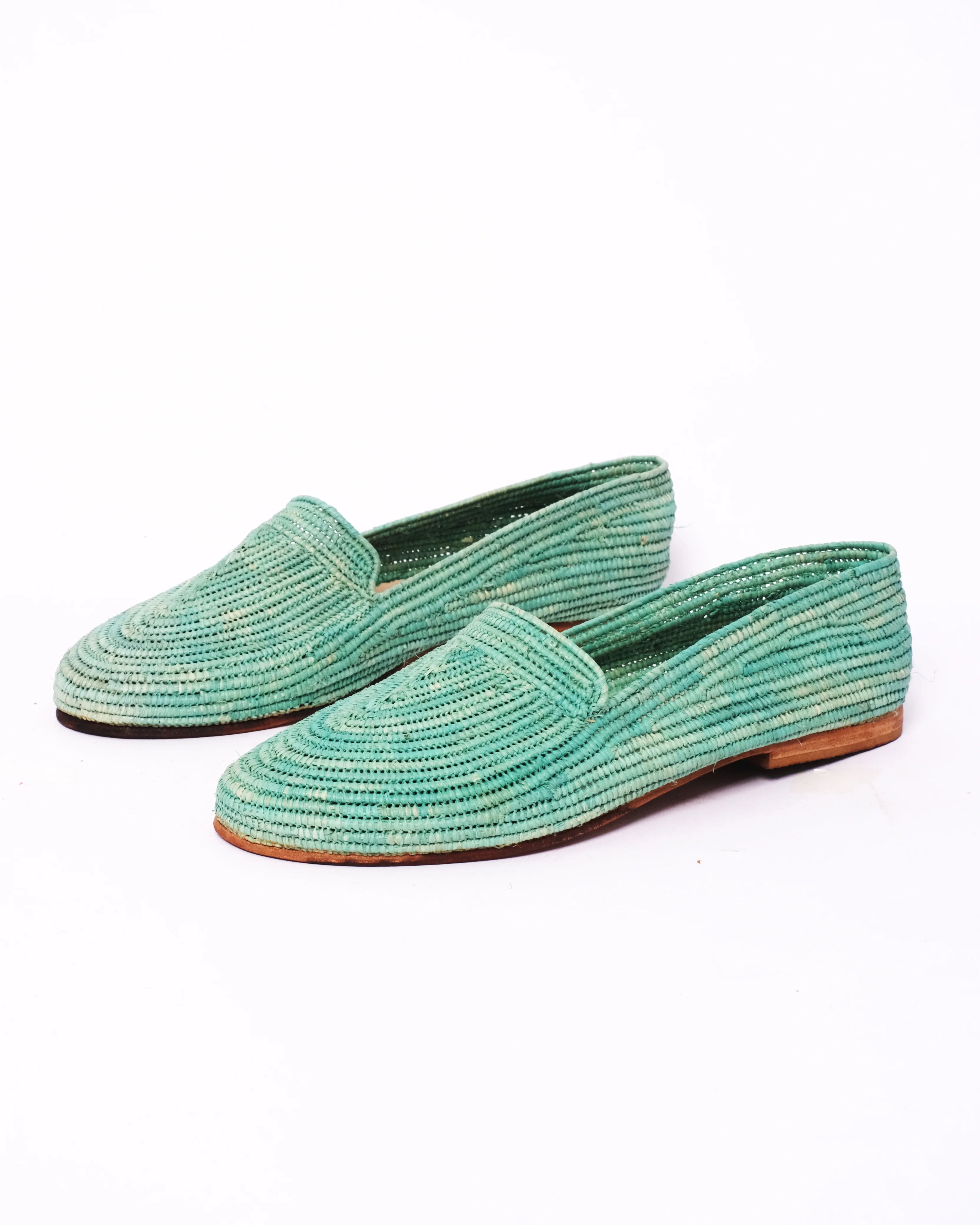 Women's Raffia Loafers in Turquoise