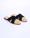Women's Raffia Mule in Black & Natural