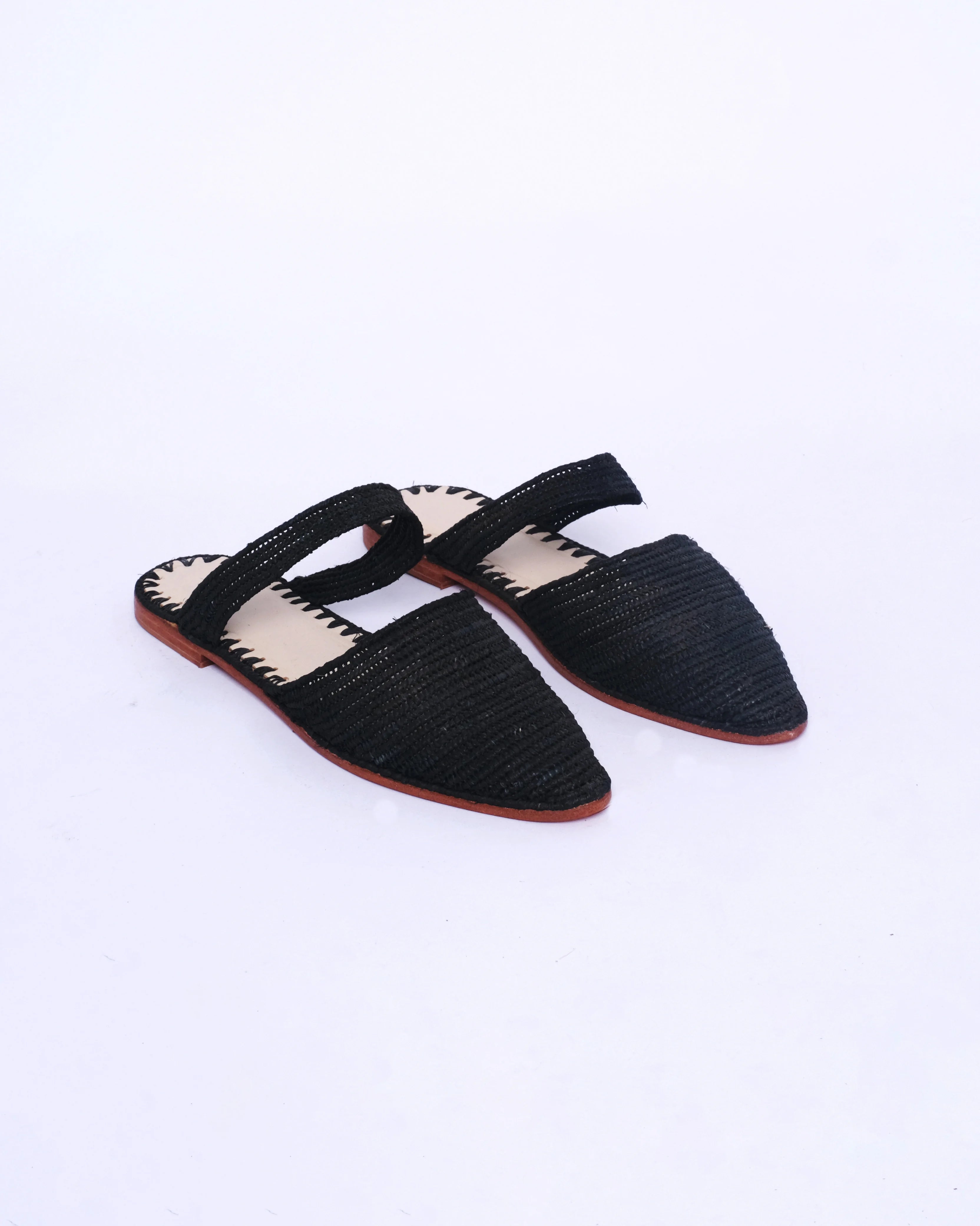 Women's Raffia Mule in Black Strap