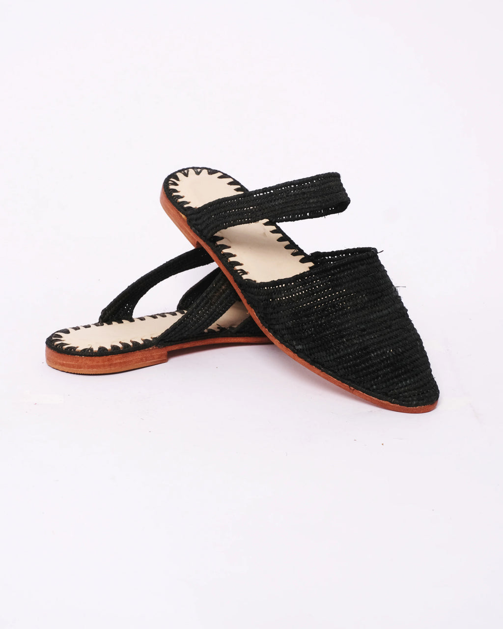 Women's Raffia Mule in Black Strap