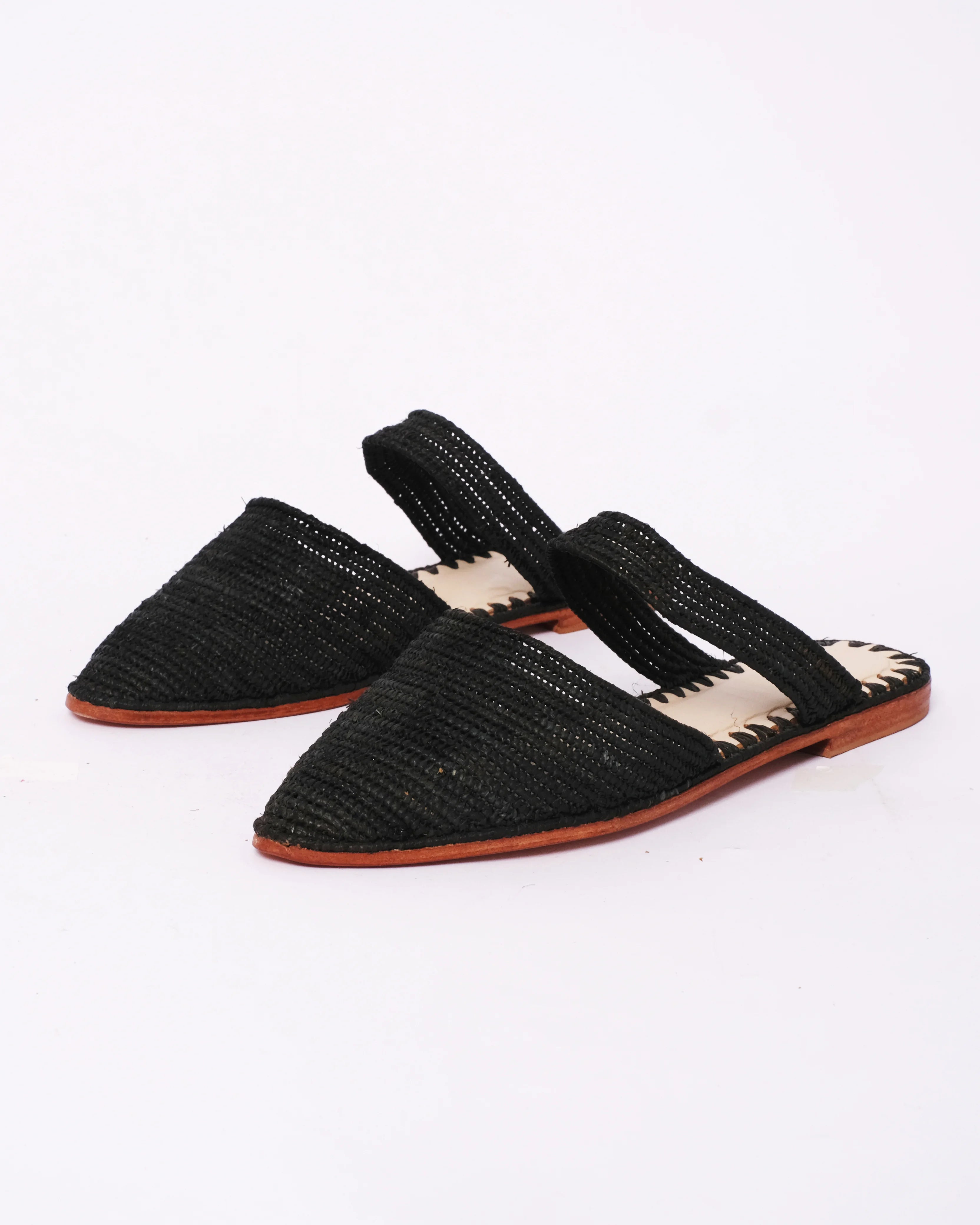 Women's Raffia Mule in Black Strap