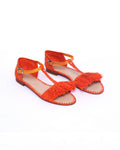 Women's Raffia T-Strap Fringed Ankle Sandals In Orange