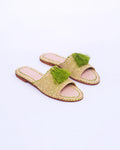 Women's Raffia Tassel Flat Slide Sandals In Natural & Green