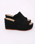 Women's Raffia Wedge Mule Sandals In Black