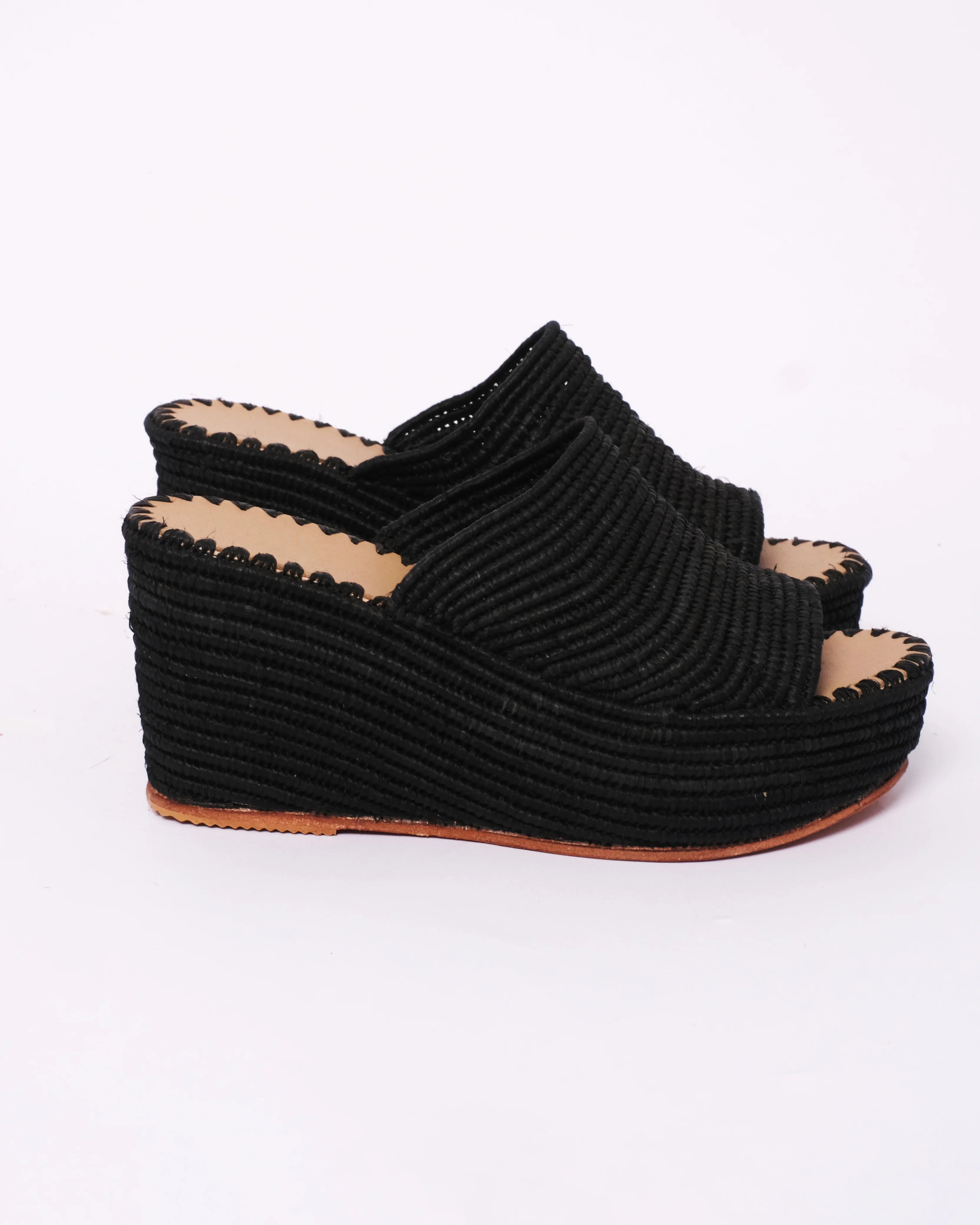Women's Raffia Wedge Mule Sandals In Black