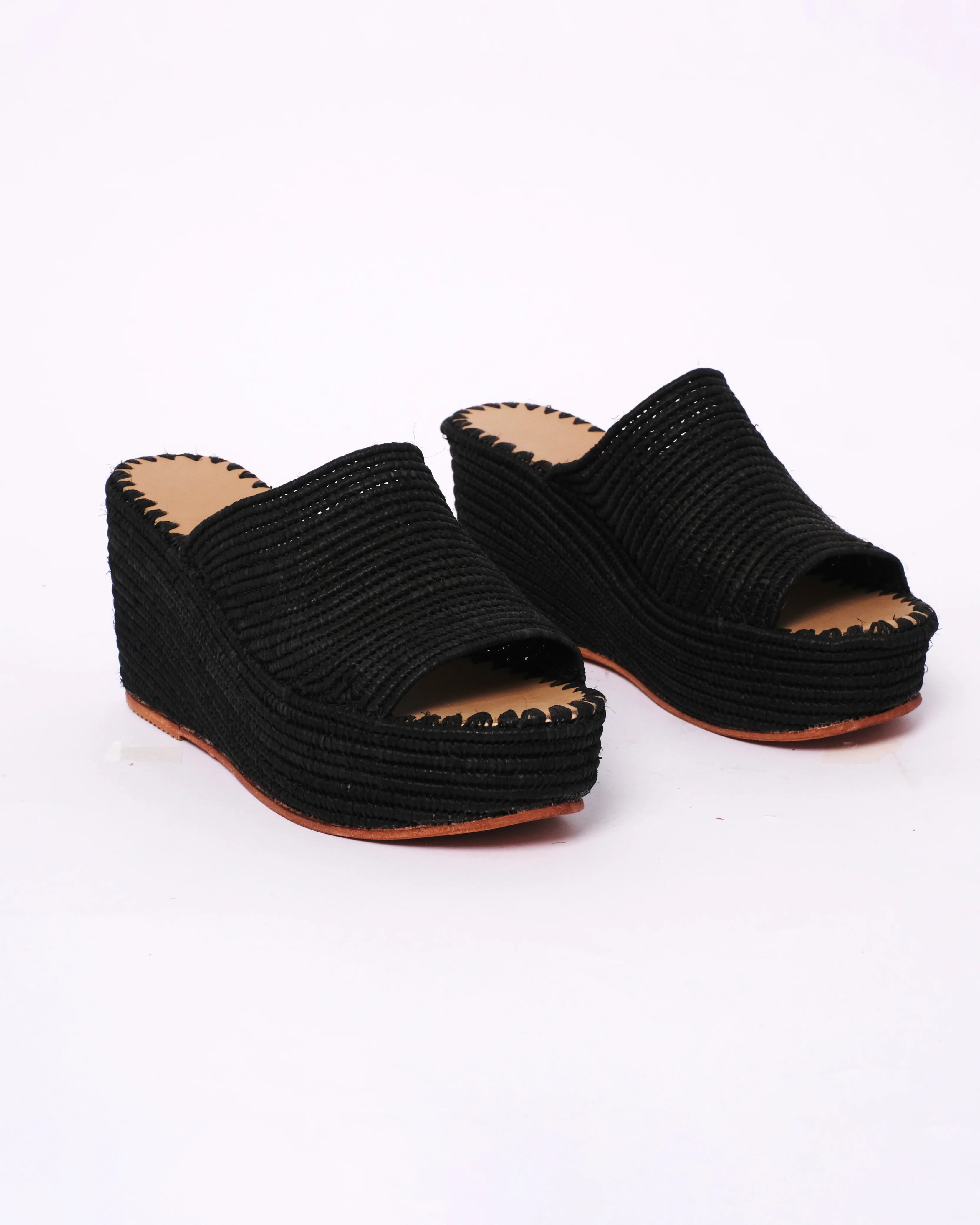 Women's Raffia Wedge Mule Sandals In Black
