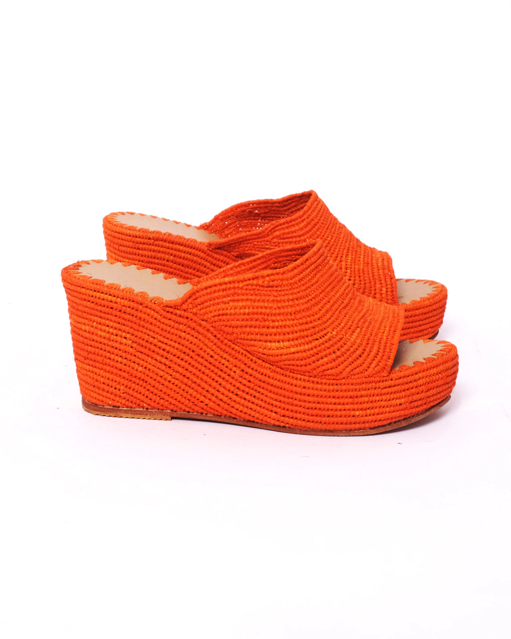 Women's Raffia Wedge Mule Sandals In Orange